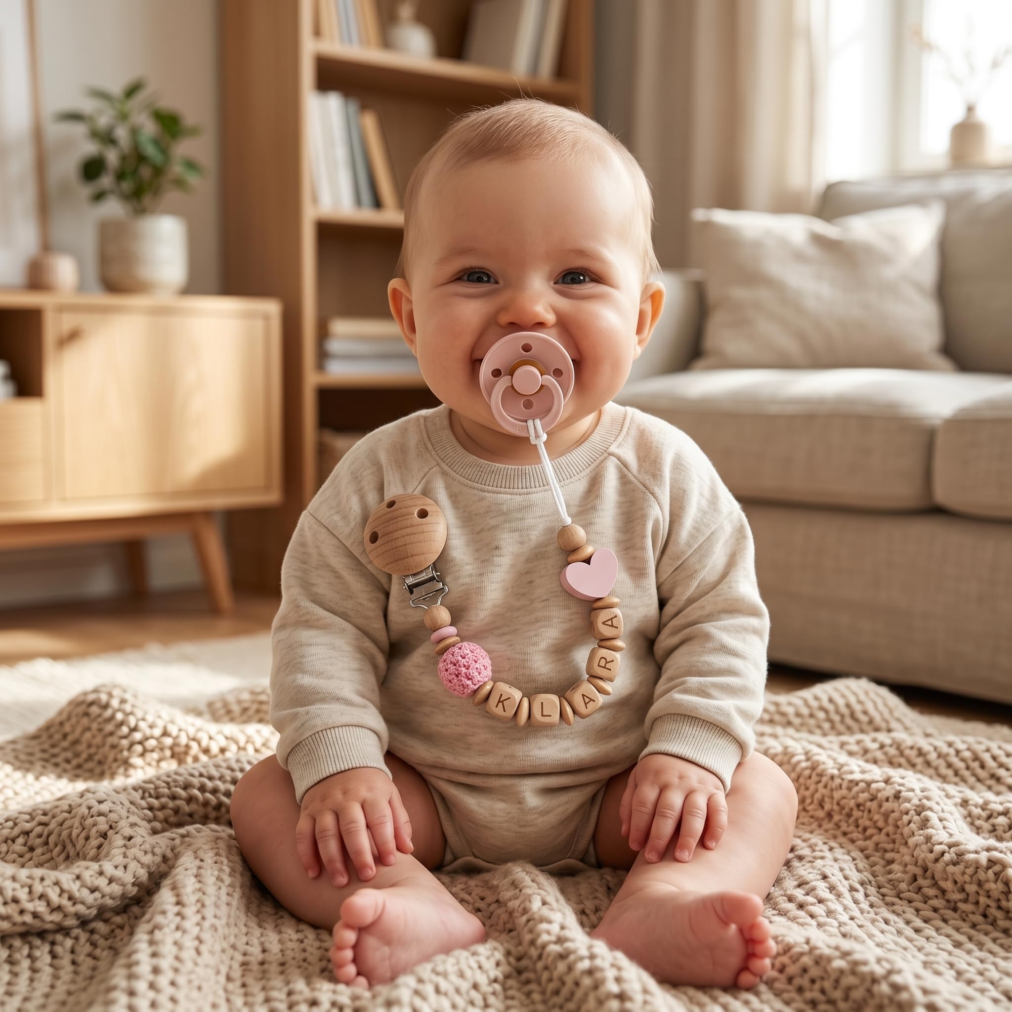 Schnullerband mit Namen für Mädchen & Jungen personalisierte Baby Geschenke (Blau)