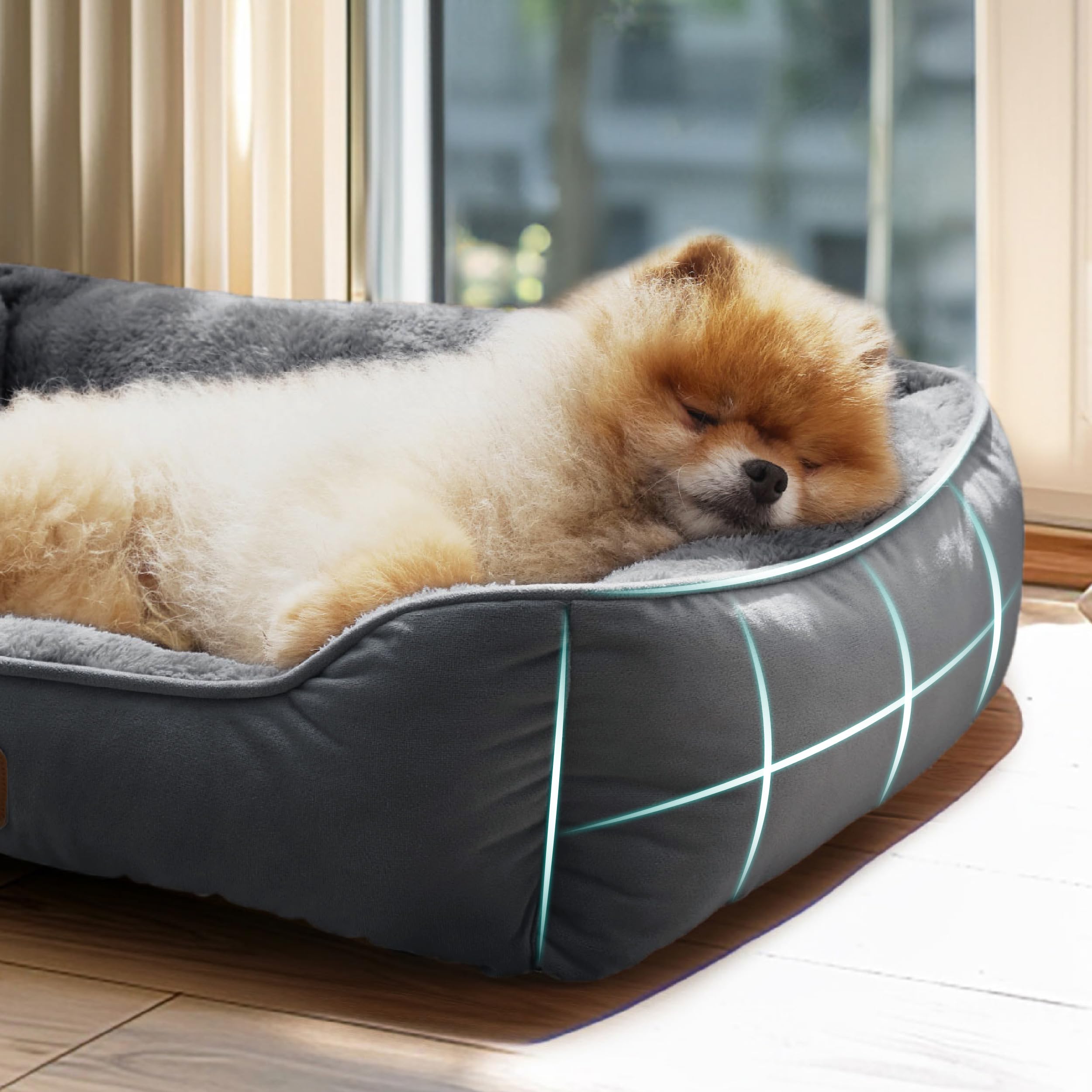 BEDSURE Katzenbett waschbar Katzen Bettchen - 51x41cm Katzenkorb Indoor mit Rutschfester Basis, quadratisches Hundebett für kleine Hunde mit weichem Rand, grau