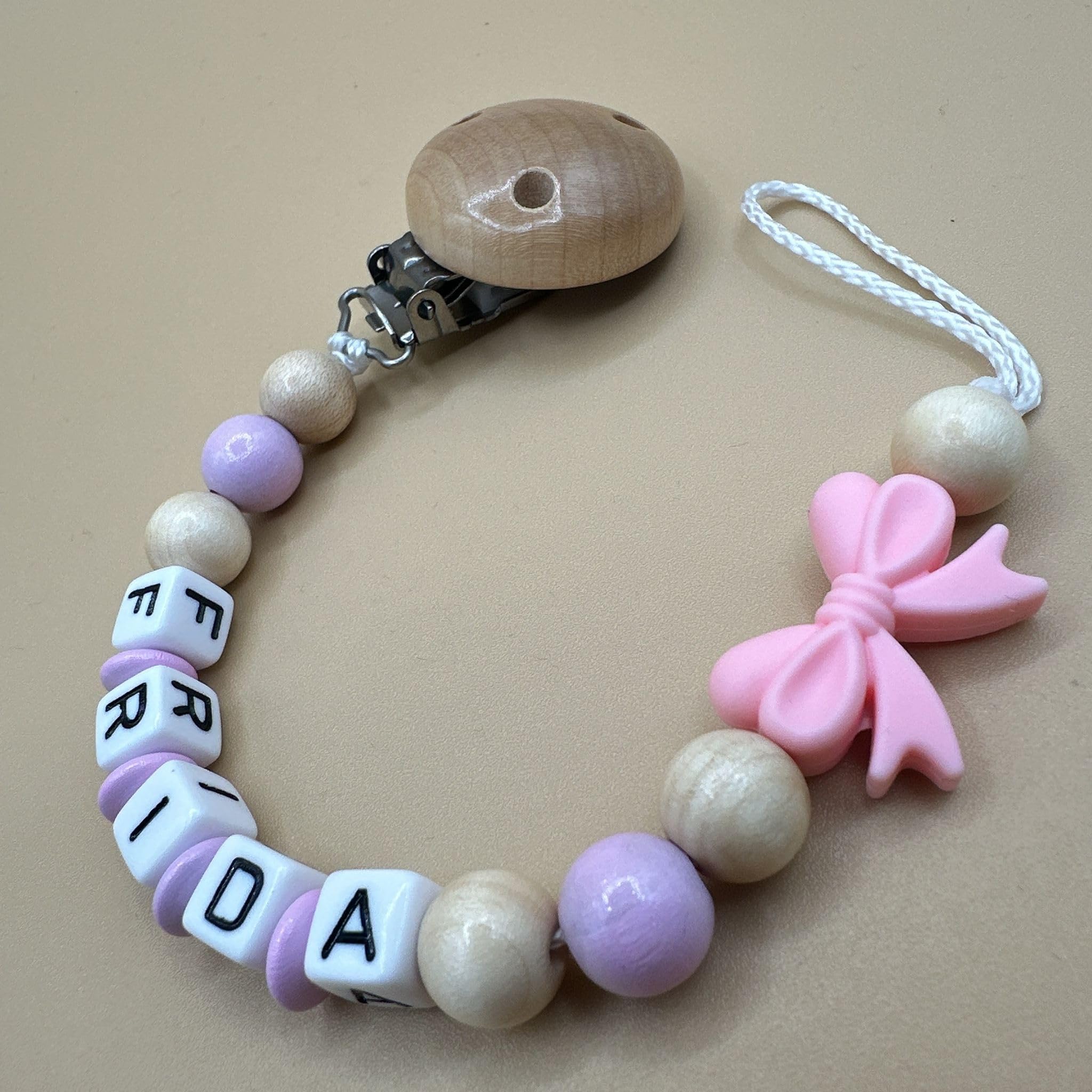 Schnullerband mit Namen für Mädchen & Jungen personalisierte Baby Geschenke (Reh Rosa)