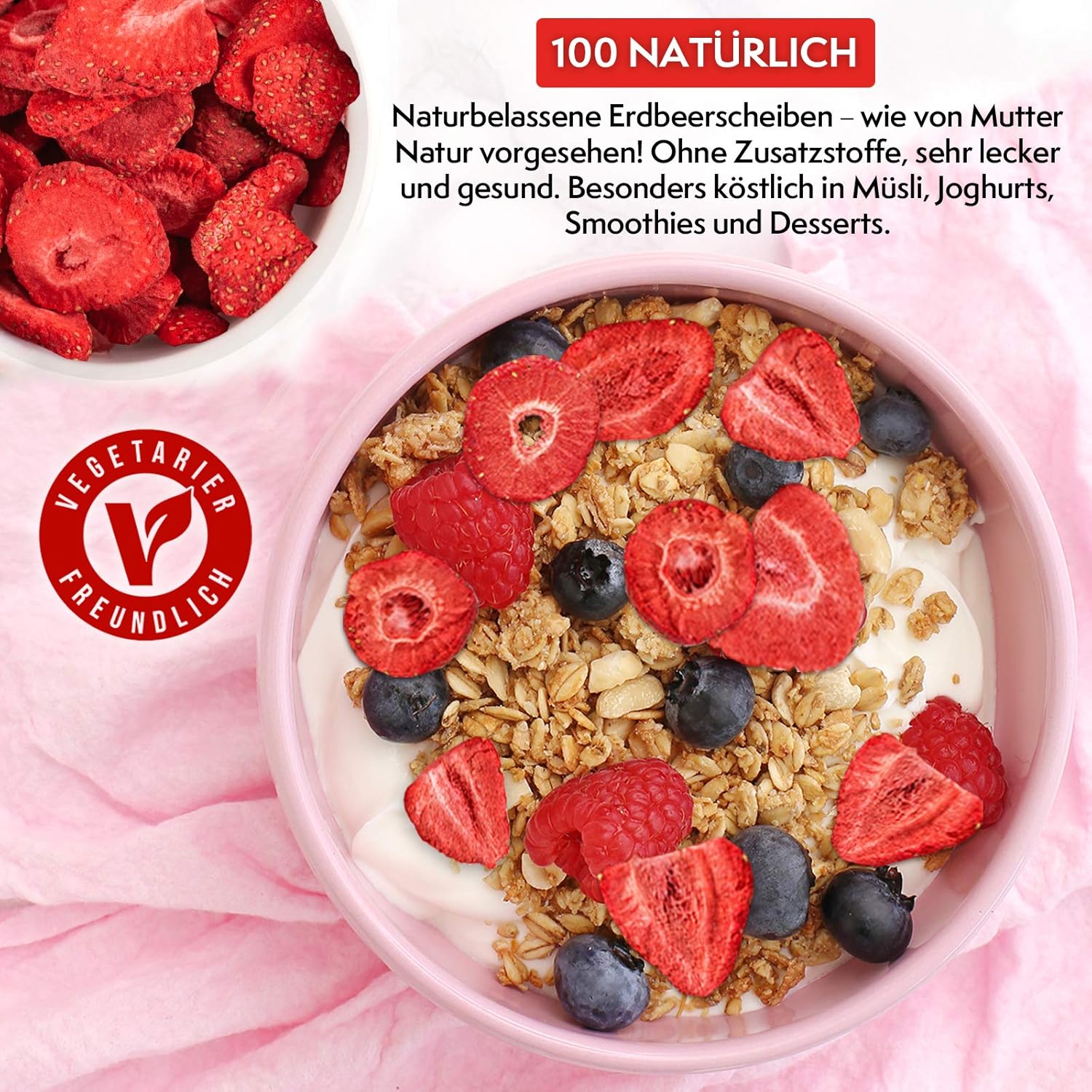 Detox Organica GEFRIERGETROCKNETE ERDBEEREN, 300g Früchte in Scheiben, 100% Trockenfrüchte natürlich und ohne Zusatz von Zucker oder Zusatzstoffen, Erdbeerchips freeze dried strawberries (300g)
