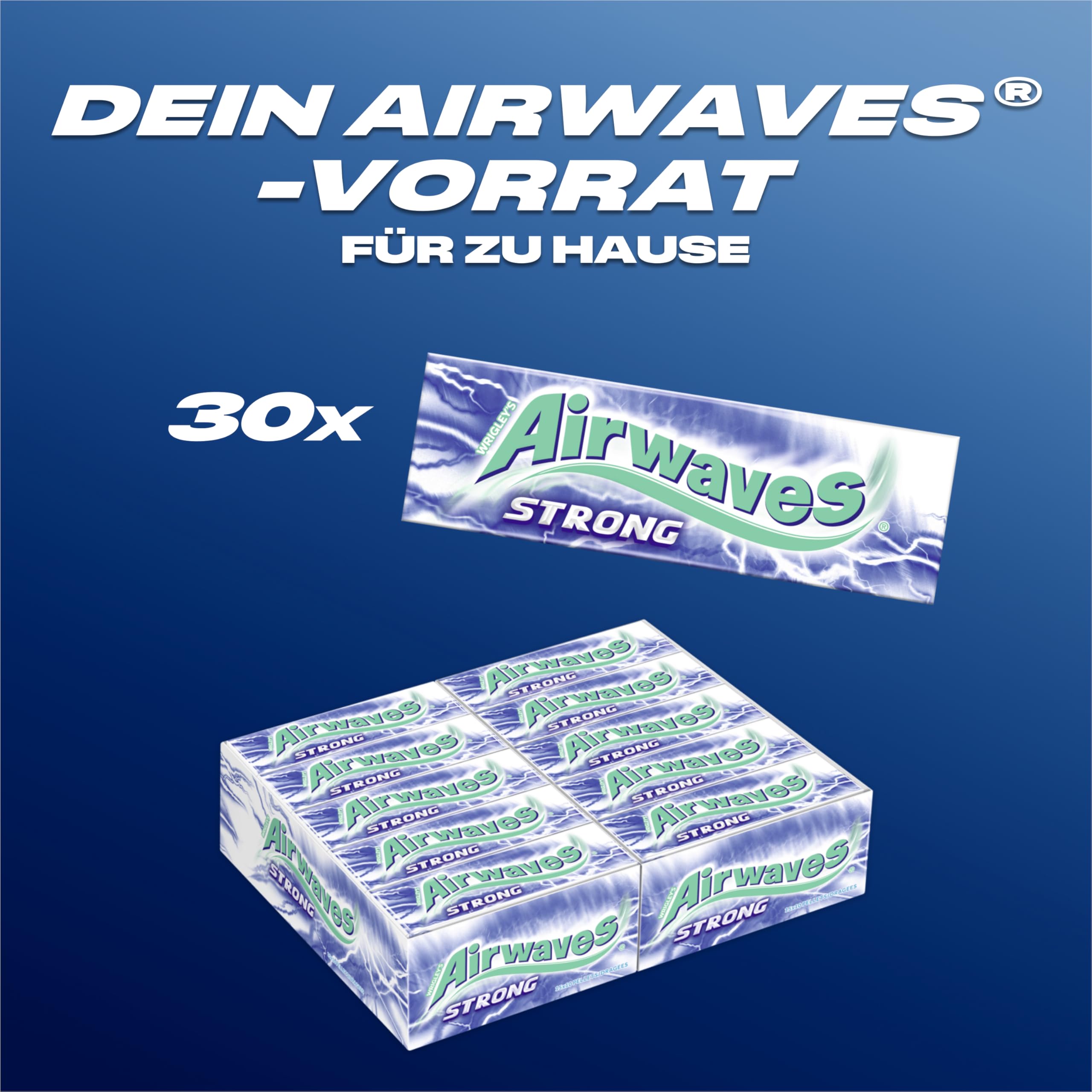 Airwaves Kaugummi Zuckerfrei, Strong, 30 x 10 Dragees, Großpackung Chewing Gum, Mit Natürlichem Menthol, Kaugummi ohne Zucker mit Minz Frische (300 Dragees)