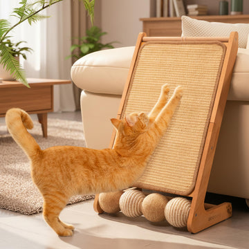 CheerPals Dual-Use Sisal Kratzbrett Katzen- Large 63cm H, Massivholz Buche & Natürliche Sisal Kratzsäule Katze, L-förmige Kratzmöbel für alle Katzen Spielen, Entspannen