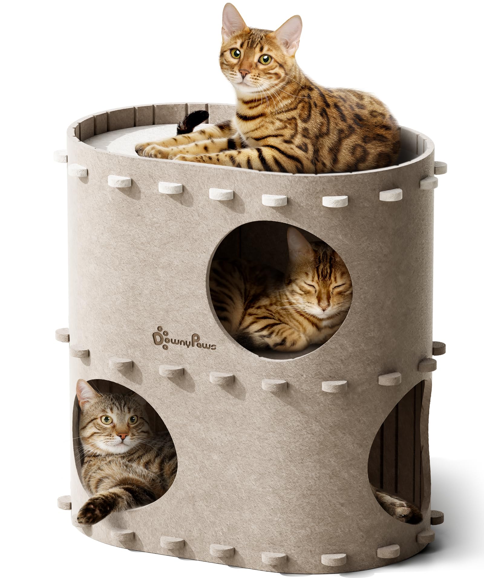 Katzenhöhle Filz, Katzenhaus aus Filz, Katzenbett, Katzenhöhle für Katzen, 58 x 33 x 30cm, Peek-a-Boo zum Spielen, Winterfest, Schutz der Katzennägel, Beige