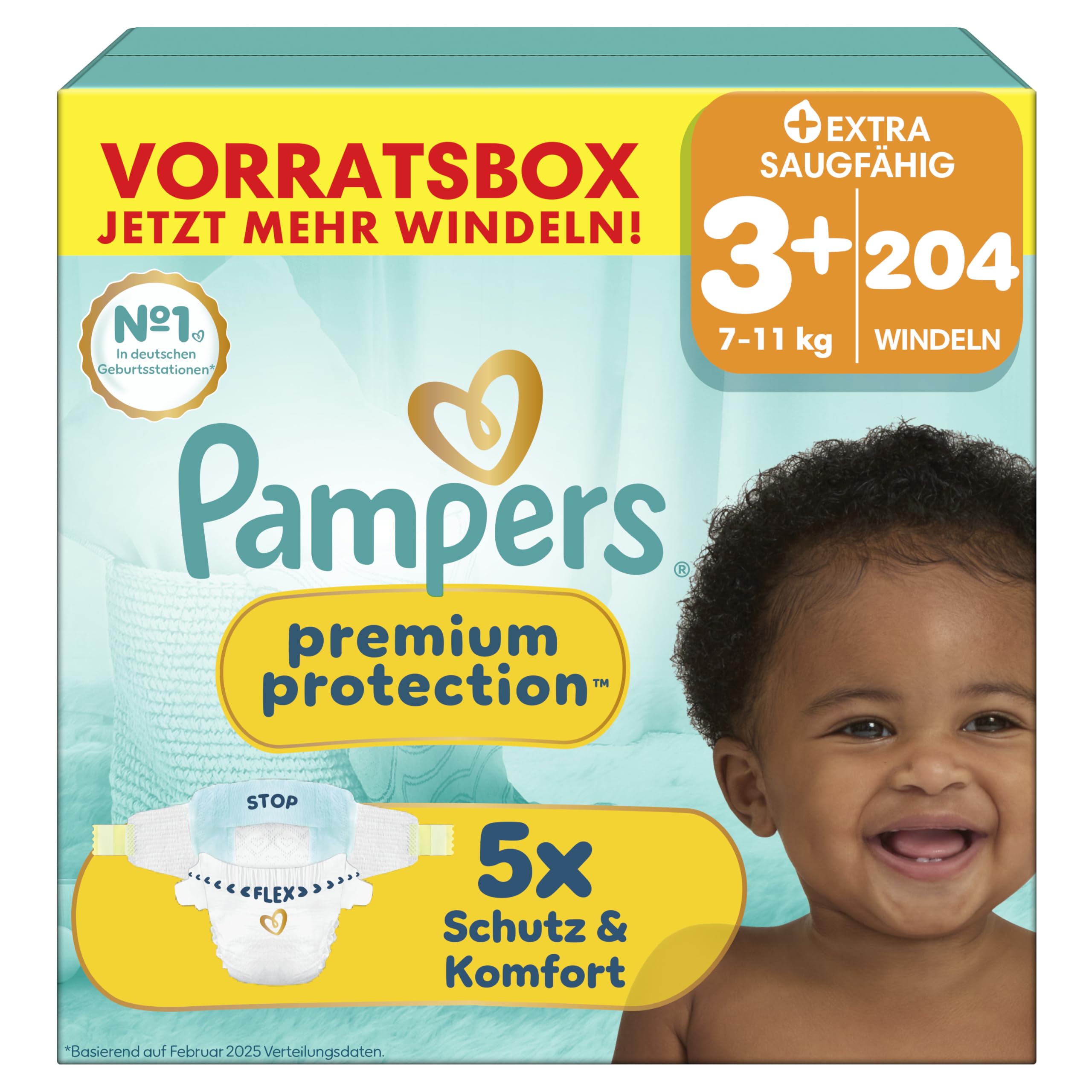 Pampers Premium Protection Größe 4, 186 Windeln, 9kg-14kg, unser Nr. 1 Haut- und Auslaufschutz