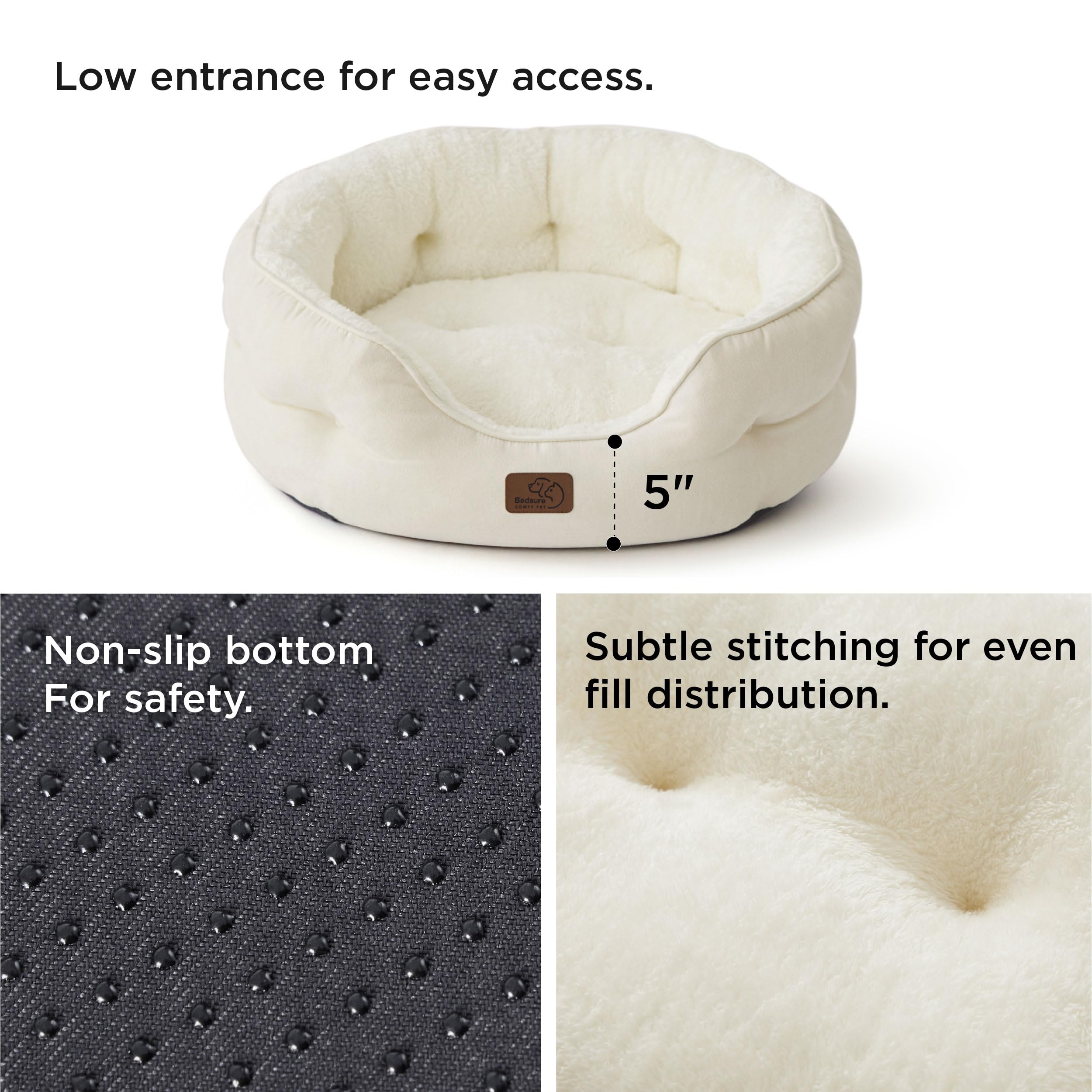 BEDSURE Katzenbett waschbar Katzen Bettchen - 51x48x15cm Katzenkorb mit Zweiseitig Innenkissen Katzenschlafplatz für Katzen oder kleine Hunde,Grau