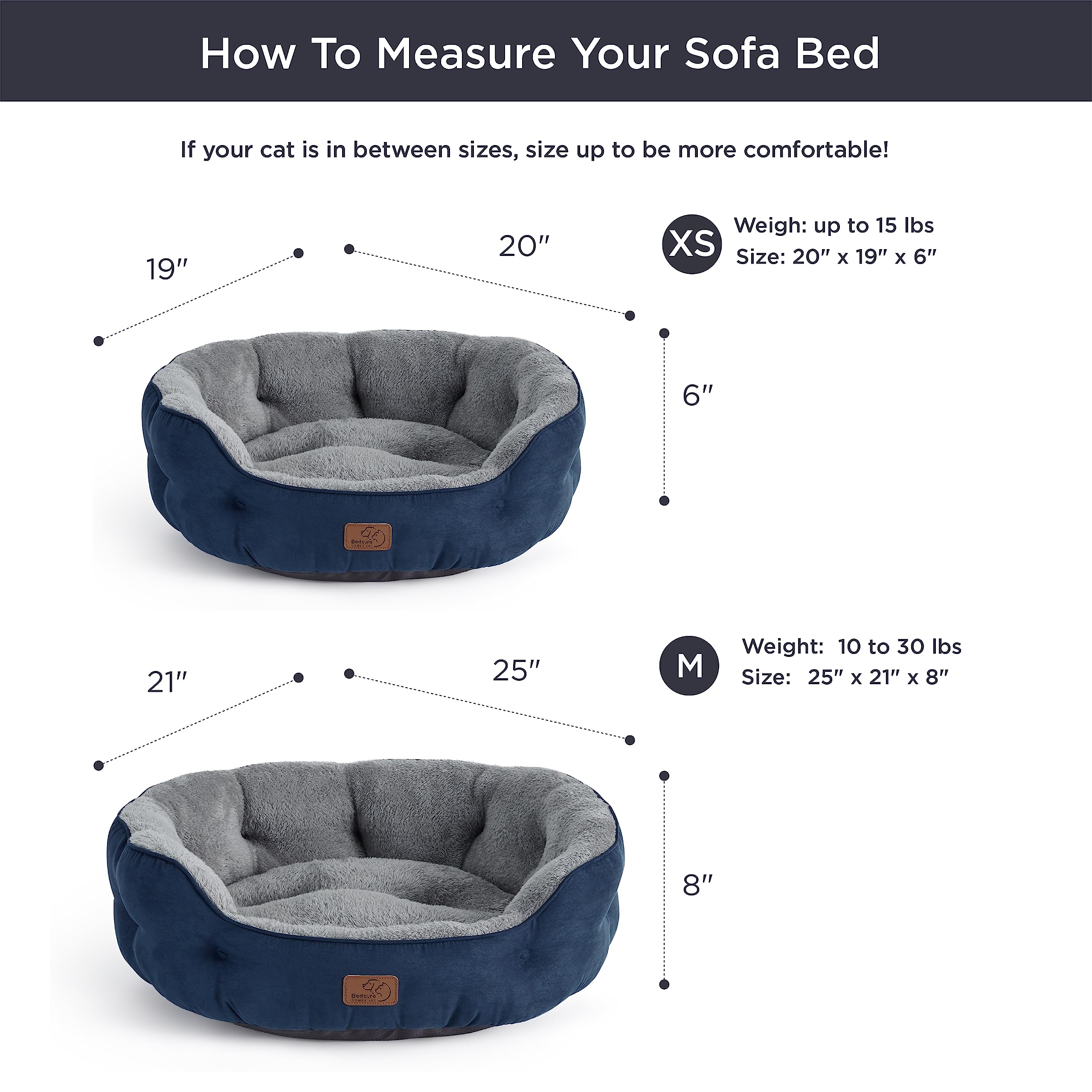 BEDSURE Katzenbett waschbar Katzen Bettchen - 51x48x15cm Katzenkorb mit Zweiseitig Innenkissen Katzenschlafplatz für Katzen oder kleine Hunde,Grau