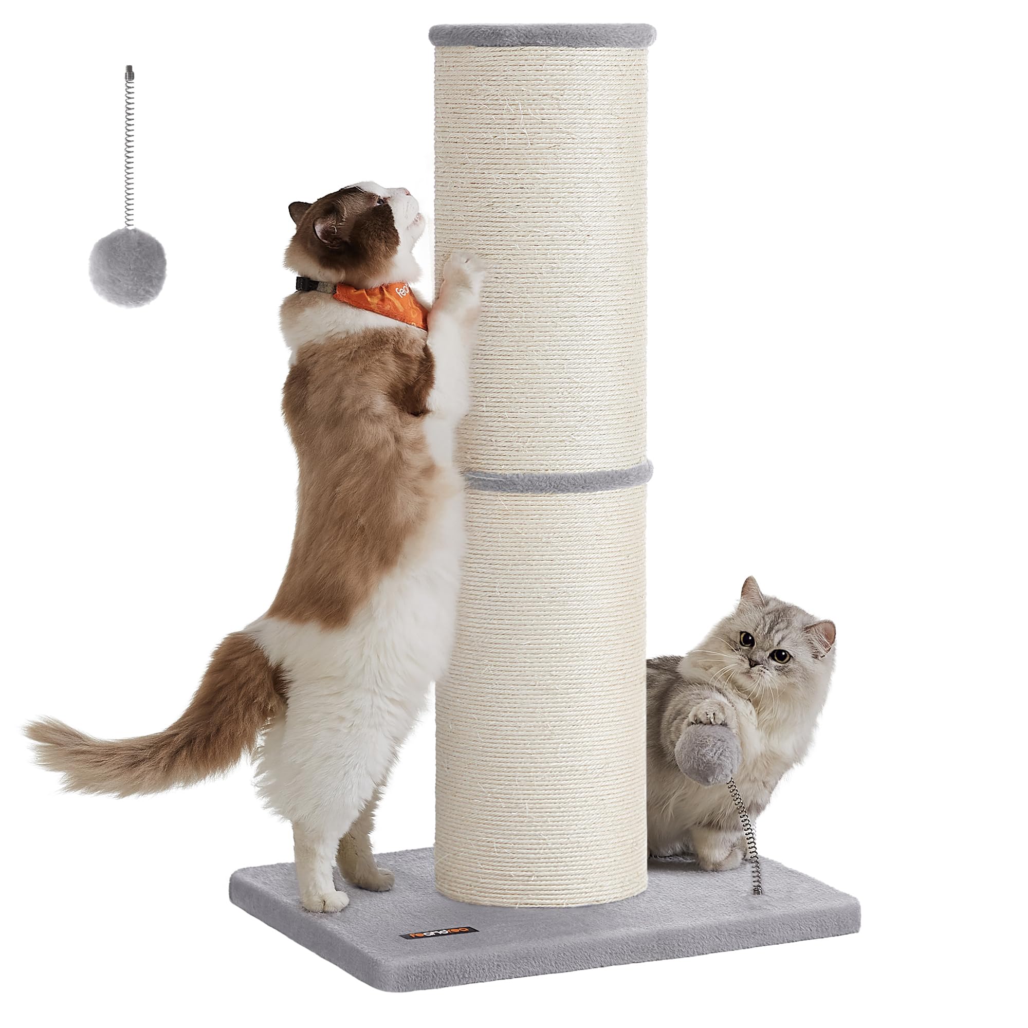 Feandrea Kratzbaum, 85 cm hoch, Kratzsäule XL, 13 cm Dicker Stamm, Katzenbaum, Kratzstamm für mittelgroße und große Katzen, Sisalstamm, mit Plüschball und Glocke, Taubengrau PCA041G01