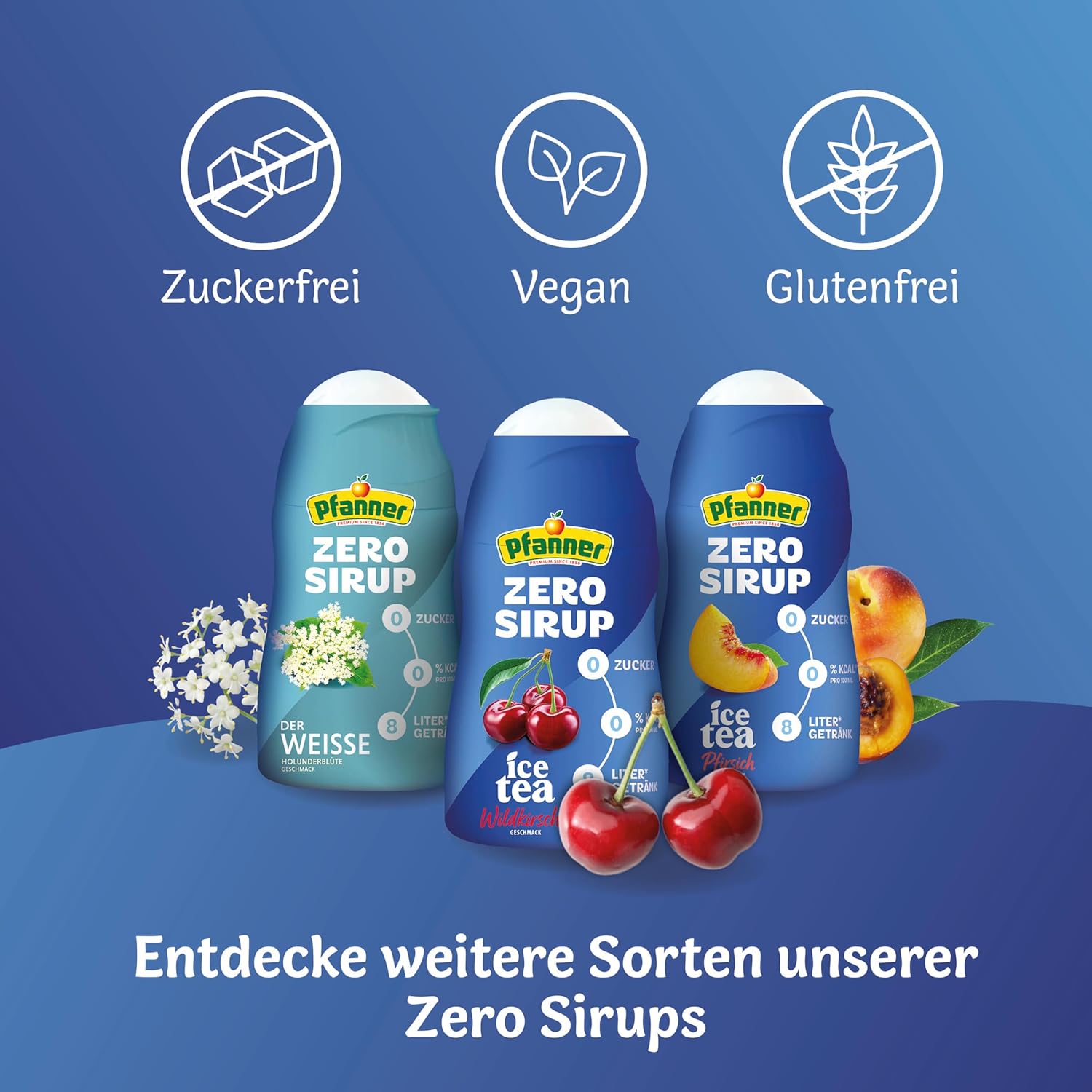 Pfanner Zero Sirup Ice Tea Pfirsich (1 x 57 ml) – Zuckerfreier Getränkesirup für 8 L Eistee – kalorienfrei & ohne Zucker – Pfanner Eistee Geschmack