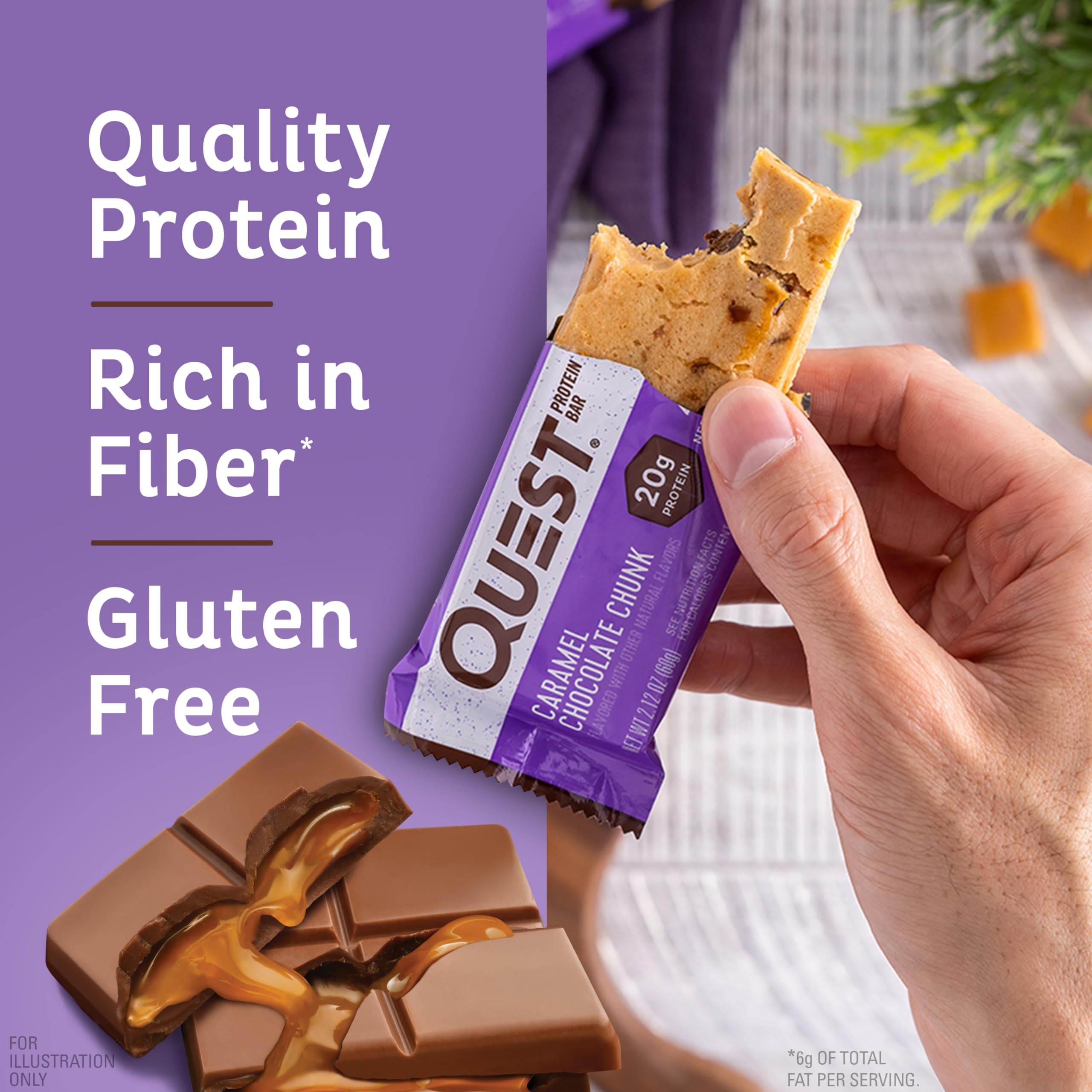 Quest Nutrition Chocolate Chip Dough Cookie Protein Bars, 21g Protein, 1g Sugar, 4g Net Carbs, High Fiber, Gluten Free, Keto-Friendly, 12 Count