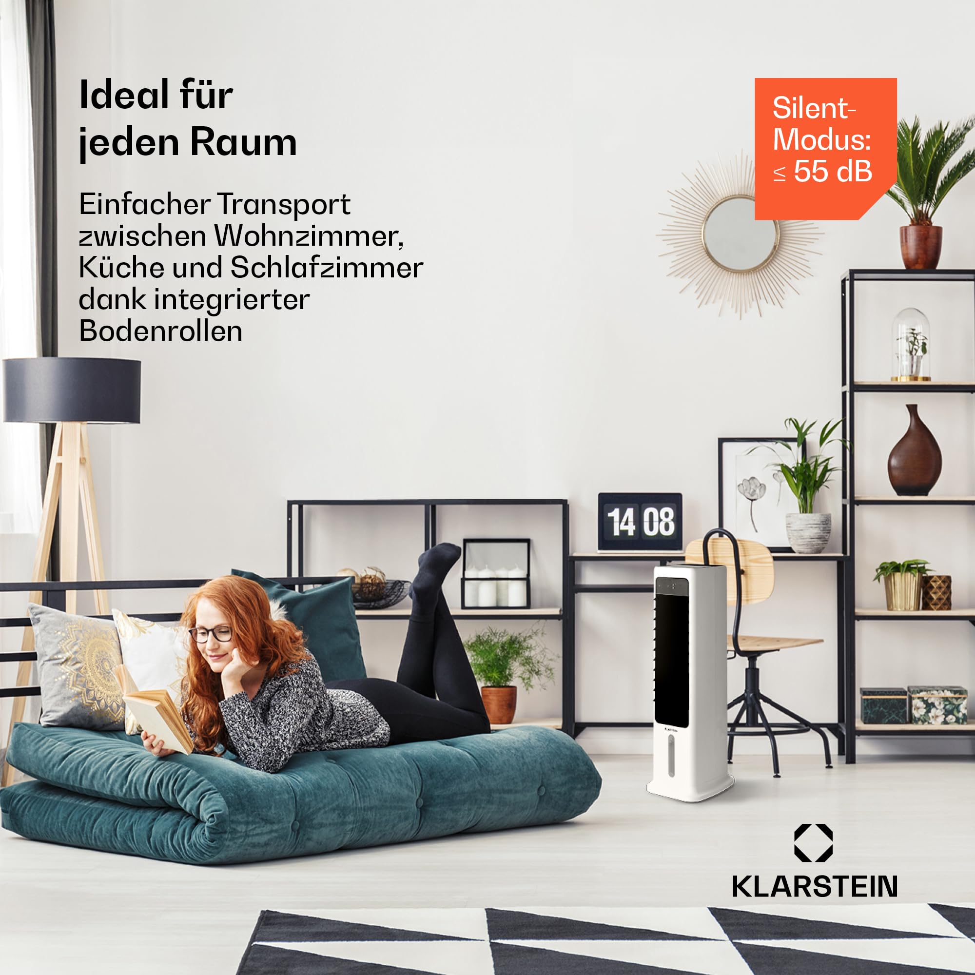Klarstein Luftkühler mit Wasserkühlung, 5-in-1 Verdunstungskühler, Luftbefeuchter, Ventilator & Luftreiniger, Mobile Klimageräte Luftkühler mit App-Steuerung, 80W Air Cooler, 462m³/h Luftstrom