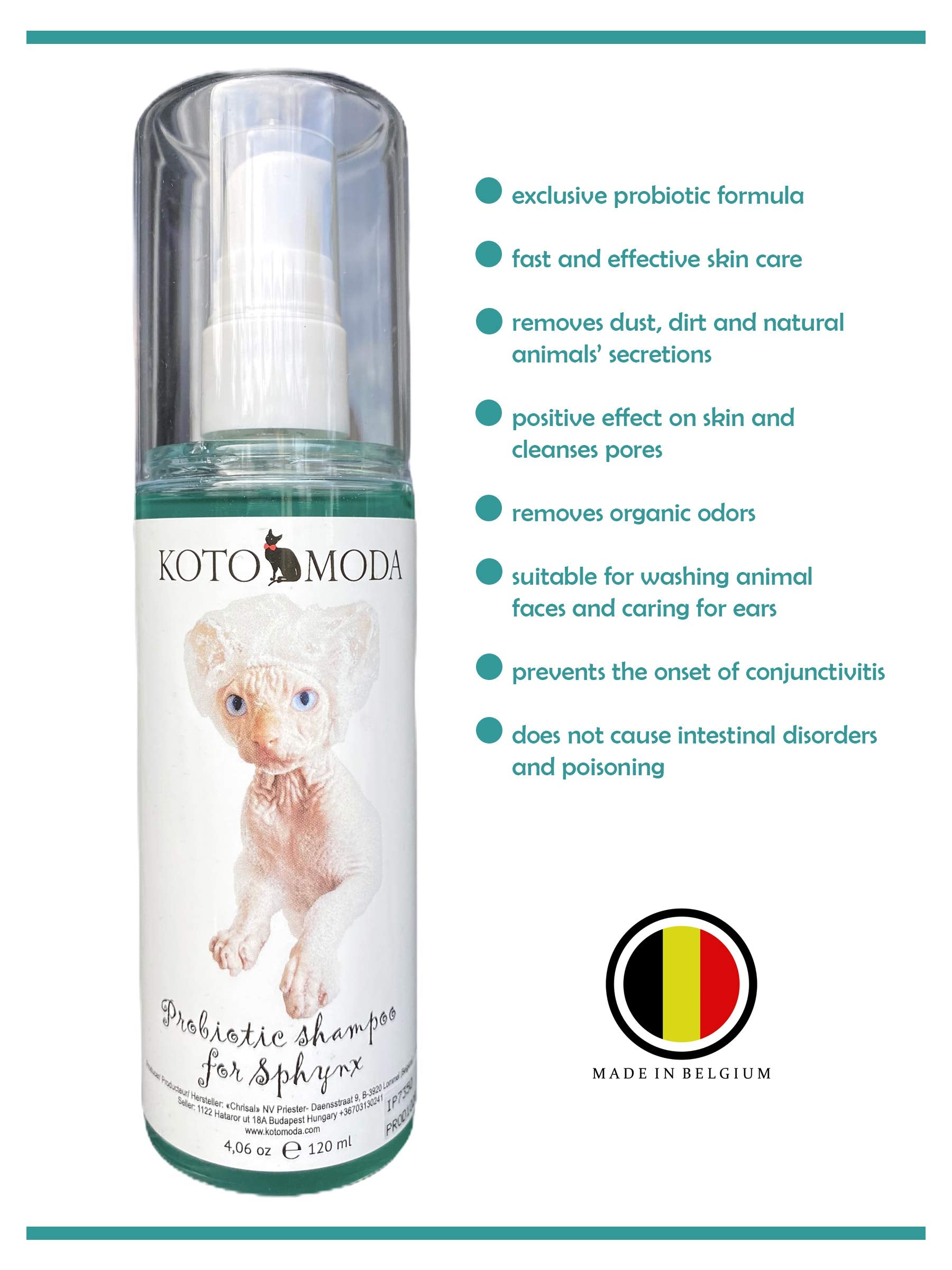Probiotisches Shampoo für Sphynx-Katzen, sanfter parfümfreier Reiniger für haarlose und kurzhaarige Rassen, pH-balancierte Pflegeformel für empfindliche Haut, 120 ml / 4,06 FL oz