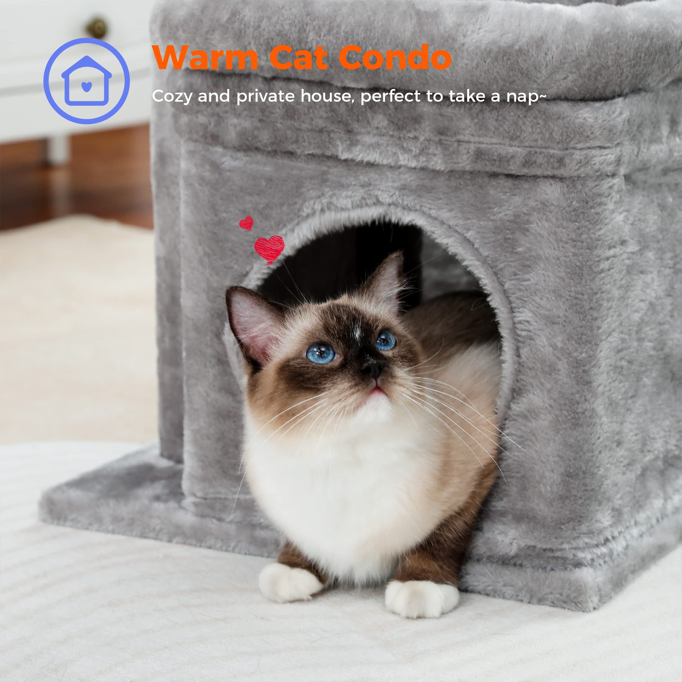 PAWZ Road Kleiner Katzenbaum, mehrstöckiger Katzenturm mit Sisal-überzogenem Kratzbaum, gemütlicher Katzenwohnung und großer Katzensitzstange für Hauskatzen, Beige