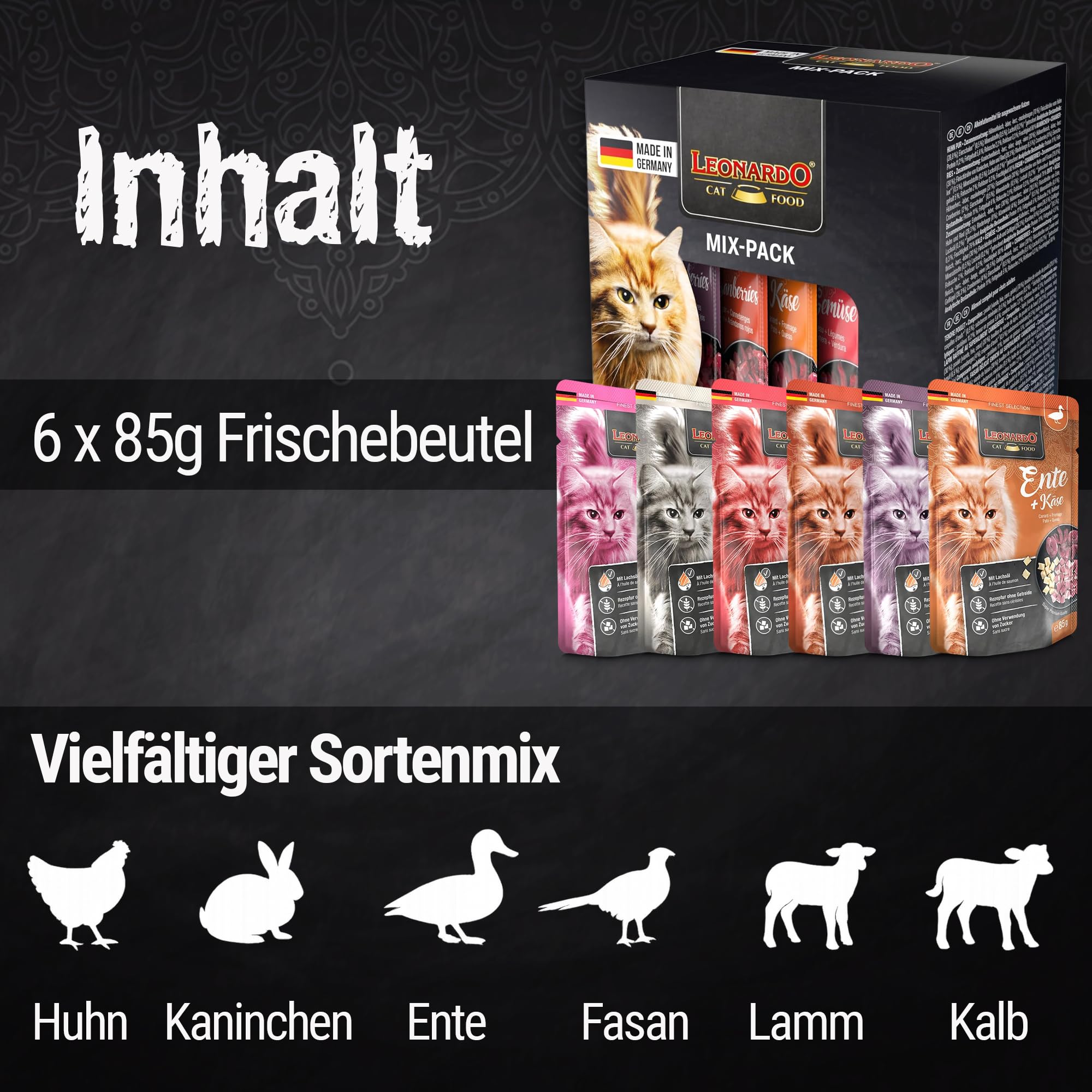 LEONARDO Frischebeutel [16x85g Kaninchen + Cranberries] | Getreidefreies Nassfutter für Katzen | Feuchtfutter Alleinfutter im Einzelportionsbeutel