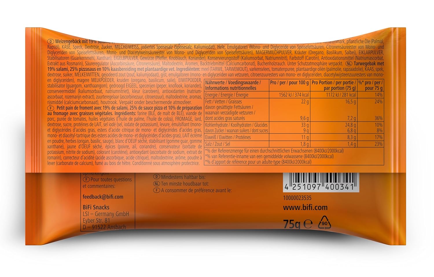 BiFi Carazza XXL – 16er Pack (16 x 75g) – Pizza Snack - Mini Pizza To Go - für Unterwegs, das Büro und die Mittagspause - mit Salami, Pizzasauce und Käse