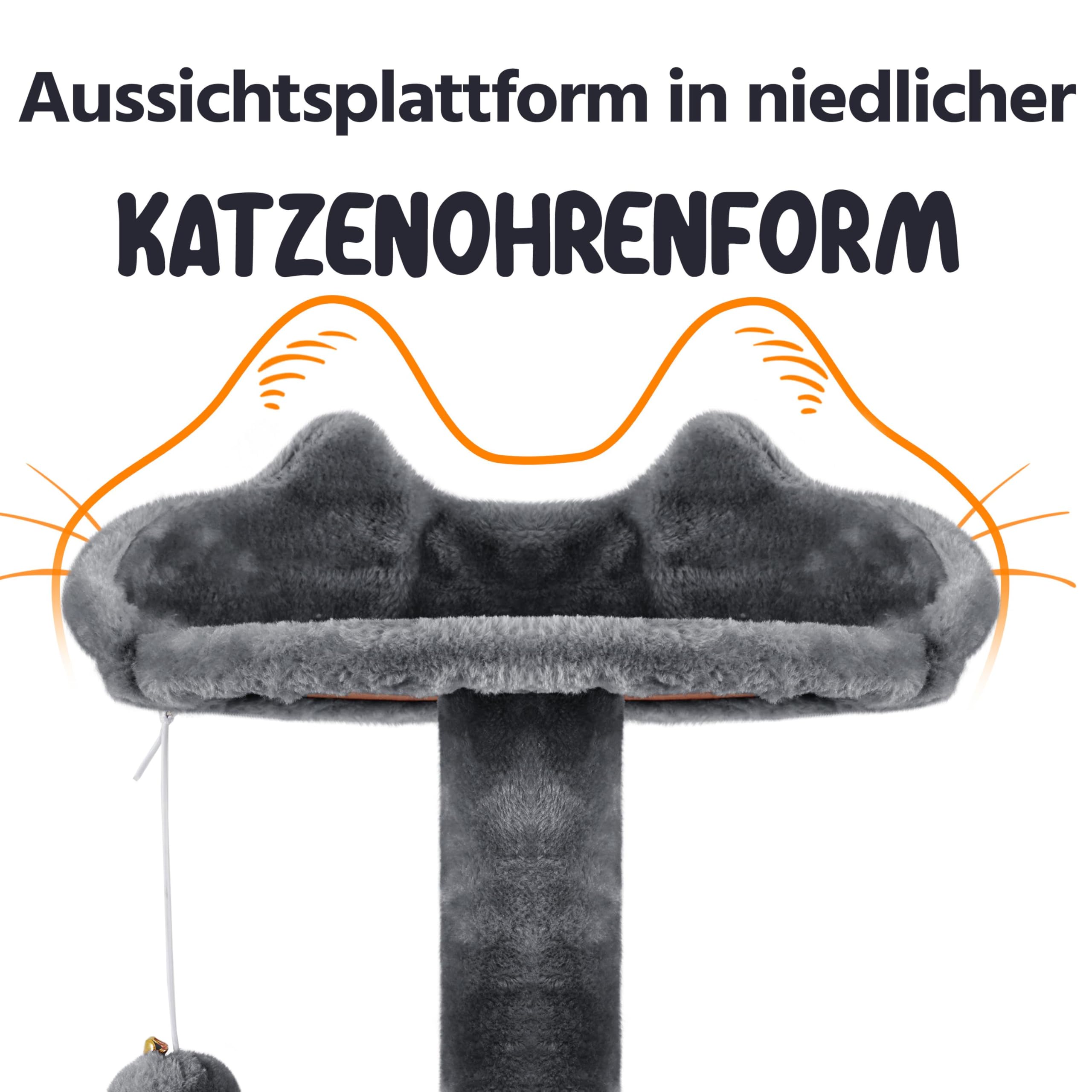Yaheetech Kratzbaum Groß, 139 cm hoch, Mehrstöckiger Katzenbaum Kletterturm mit 3 Kratzsäulen, 3 Plattformen, 2 Gemütlichen Höhlen, 2 Plüschbällen, Stabiler Aktivitätsbereich für Katzen, Dunkelgrau