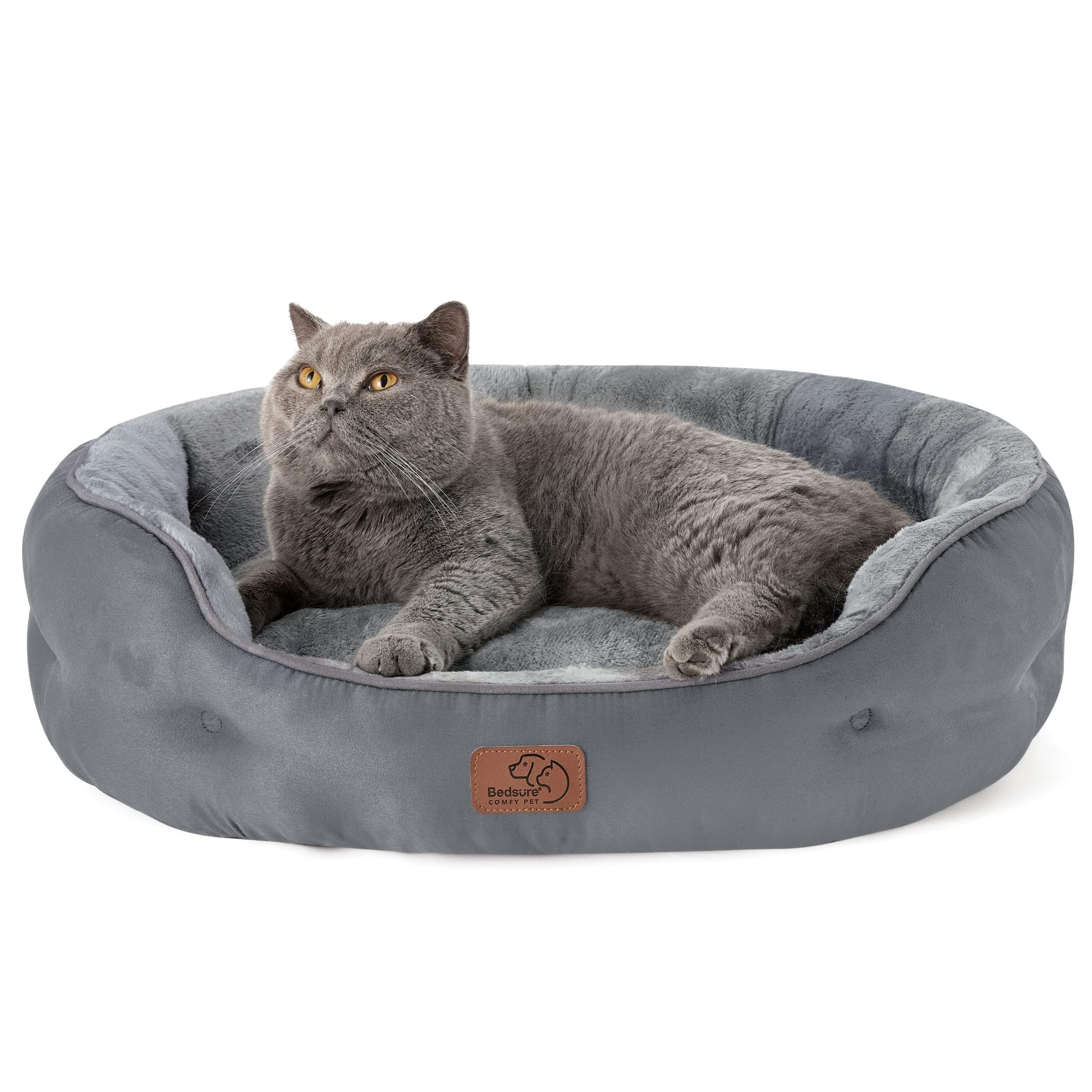 BEDSURE Katzenbett waschbar Katzen Bettchen - 51x48x15cm Katzenkorb mit Zweiseitig Innenkissen Katzenschlafplatz für Katzen oder kleine Hunde,Grau