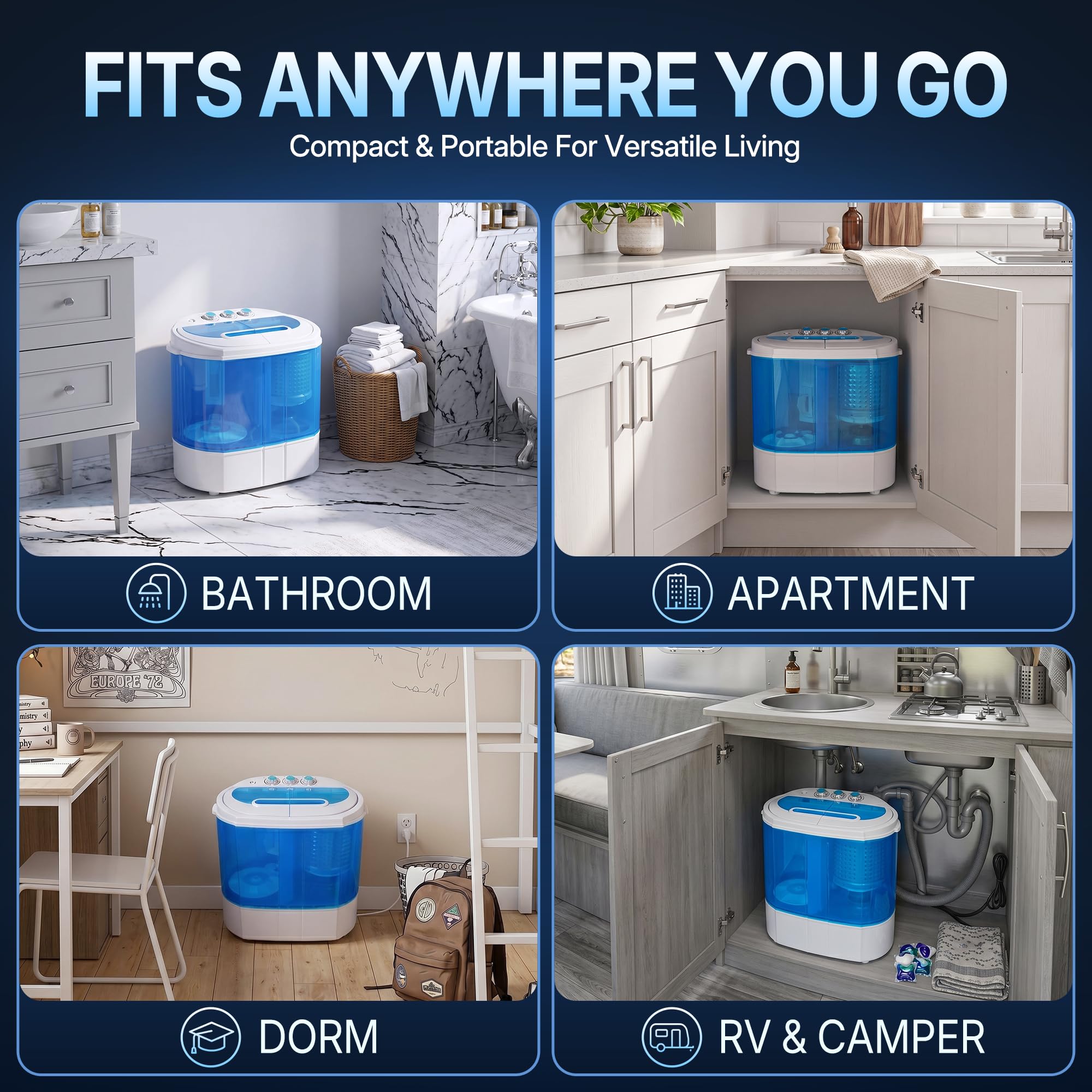 SUPER DEAL Small Portable Washing Machine 9.9lb Mini Compact Washer Twin Tub Laundry Machine Top Load Spinning and Washing Combo 6.57 FT Inlet Gravity Drain Hose