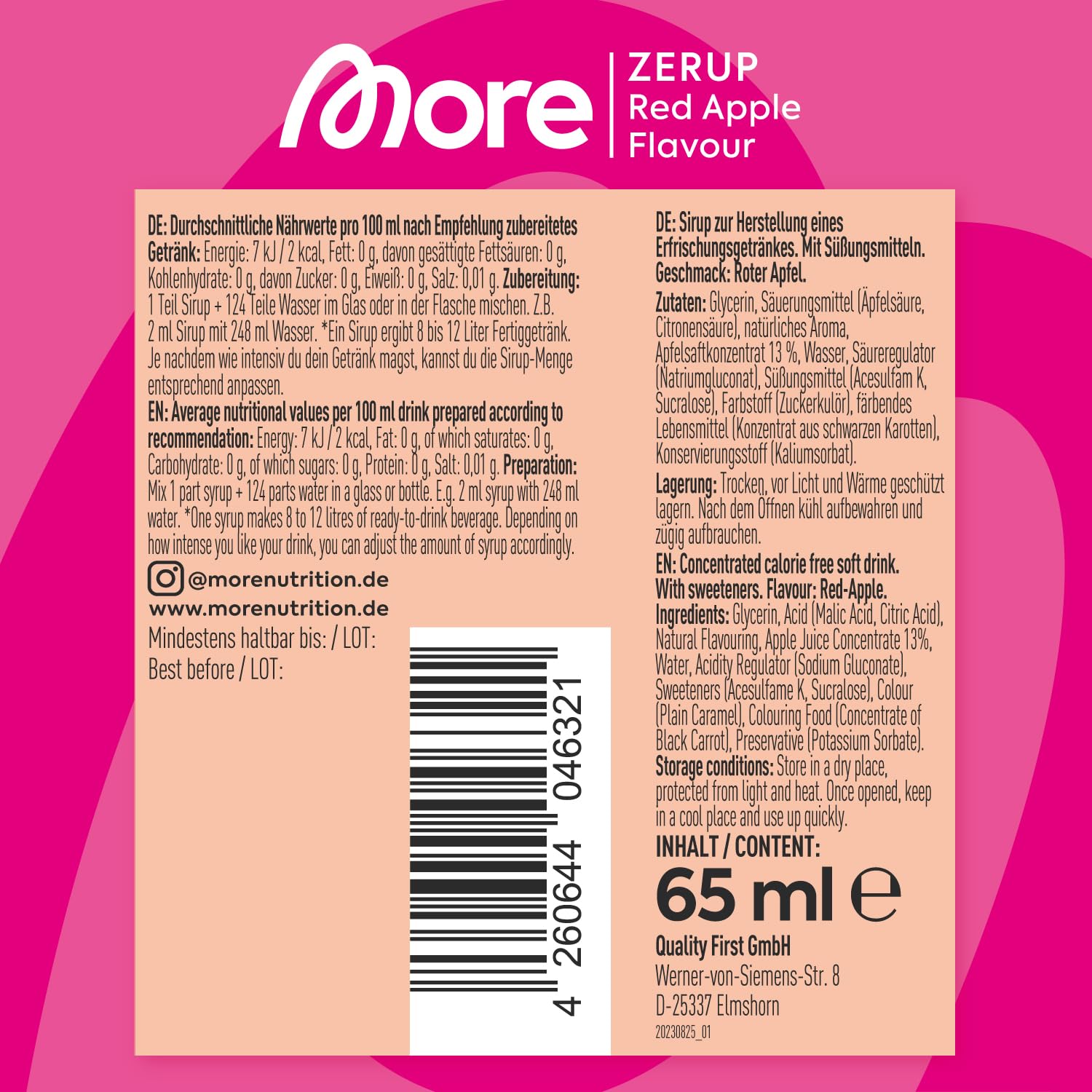 MORE Zerup, mixed 6er Bundle, 6 x 65 ml, verschiedene Sorten, für bis zu 48 l Fertiggetränk, zuckerfreier Sirup mit u.a. echten Fruchtextrakten, vegan, zero Kalorien - made in Germany