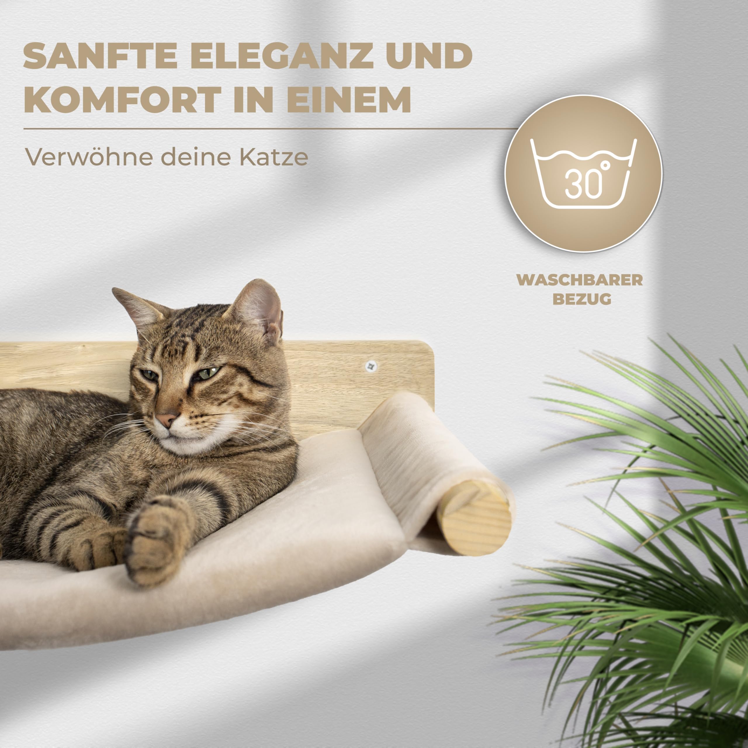 WOOWOOD® 2X Kletterwand Katzen - 3X Katzentreppe Wand- Kratzbaum Wand - Hängematte Katze - Wandkratzbaum - Katzenmöbel - Katzenwand - Katzen Kletterwand Set - Naturhell