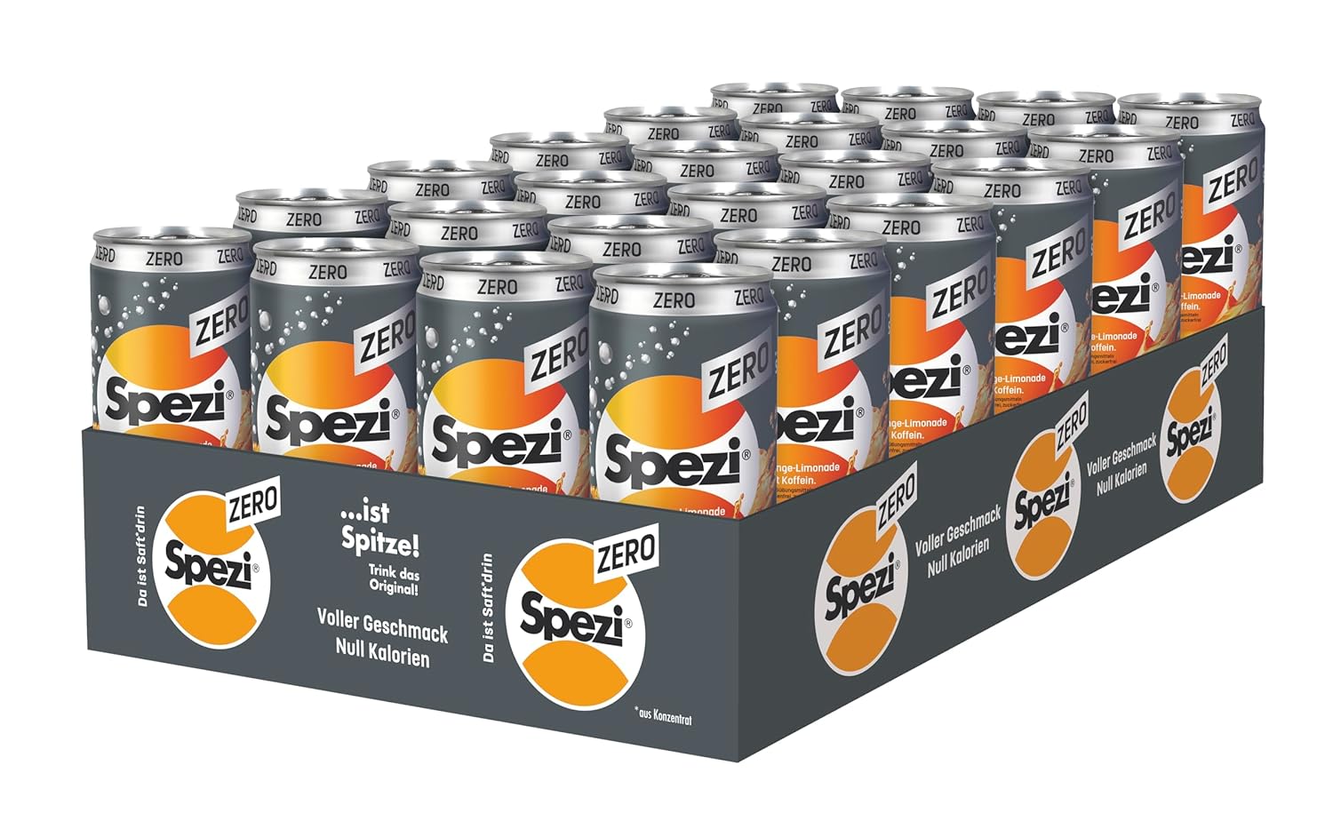 Spezi ZERO Dose, Zero Getränke 24er Pack, Cola Orangenlimonade ohne Zucker, Kalorienfreier Softdrink, Einwegdosen (24 x 330 ml), Deutsches Kultgetränk