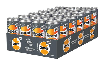 Spezi ZERO Dose, Zero Getränke 24er Pack, Cola Orangenlimonade ohne Zucker, Kalorienfreier Softdrink, Einwegdosen (24 x 330 ml), Deutsches Kultgetränk