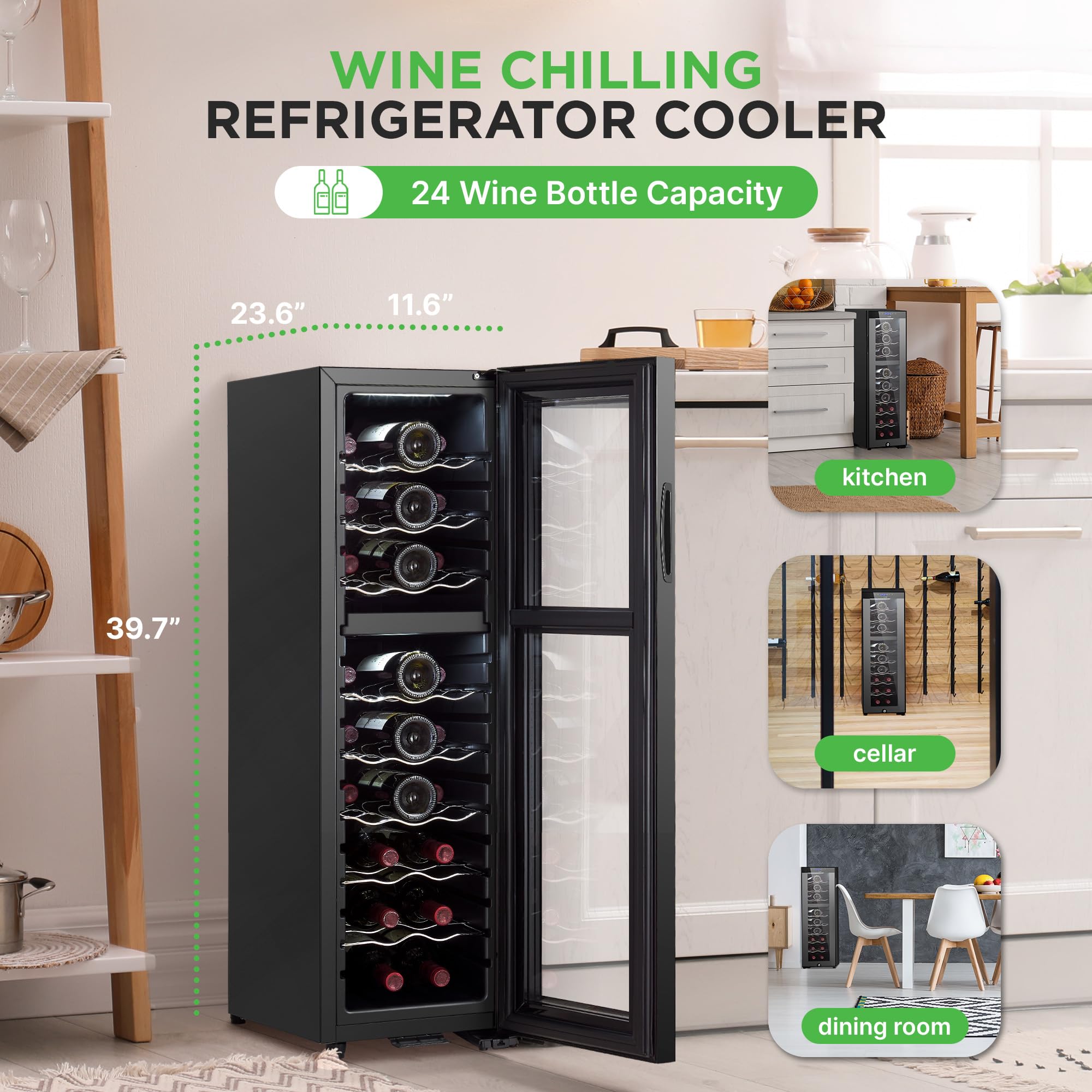 Nutrichef 12 Bottle Stainless Steel Slim Wine Fridge | Red & White Wine Chiller | Adjustable Temperature Control, Ultra Quiet Operation & Energy Efficient | Mini Wine Cooler Refrigerator | 31x10x17 IN
