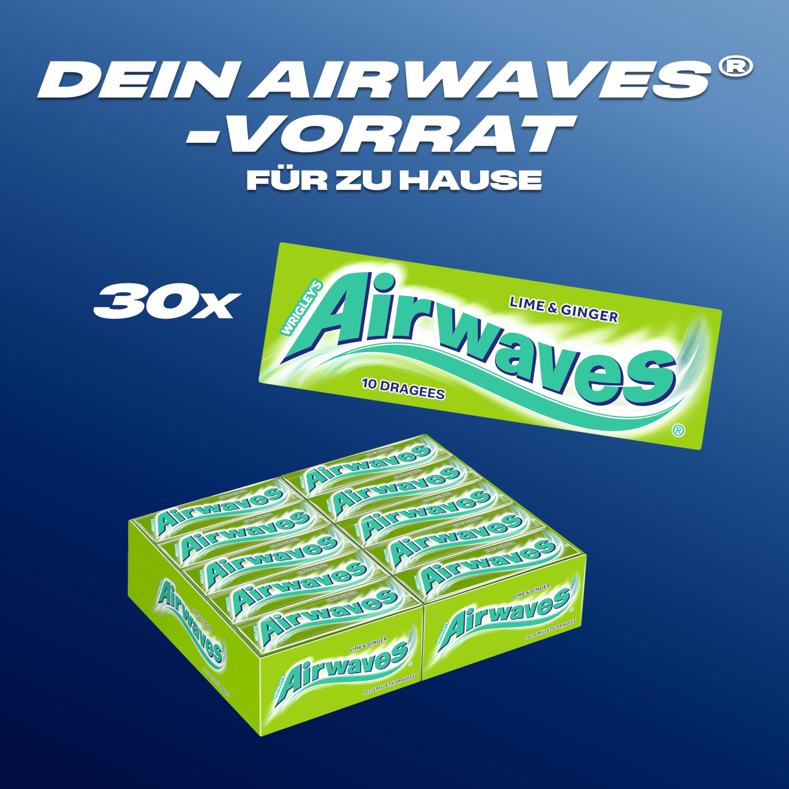 Airwaves Kaugummi Zuckerfrei, Strong, 30 x 10 Dragees, Großpackung Chewing Gum, Mit Natürlichem Menthol, Kaugummi ohne Zucker mit Minz Frische (300 Dragees)