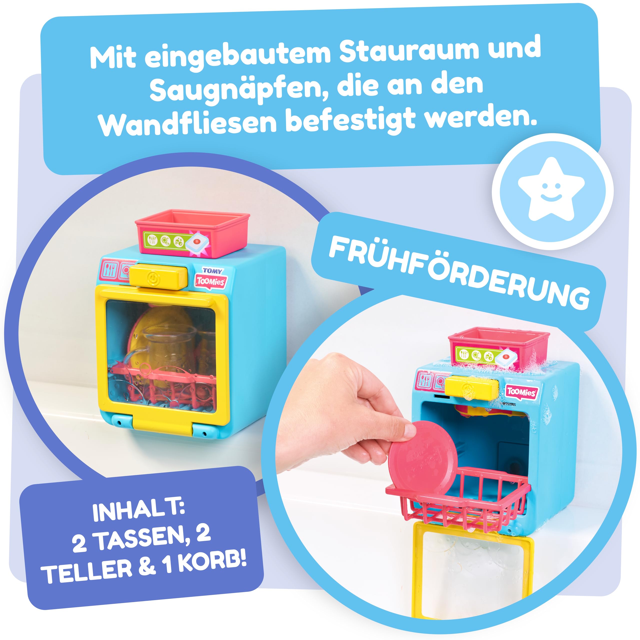 Tomy Toomies Bade-Barista, Wandmontiertes Baby-Badespielzeug als Café & Schaumbad-Spielküche für Kleinkinder - Küchen-Set: 3 Tassen, 1 Krug, 1 Shaker – ab 18 Monaten für Mädchen & Jungen