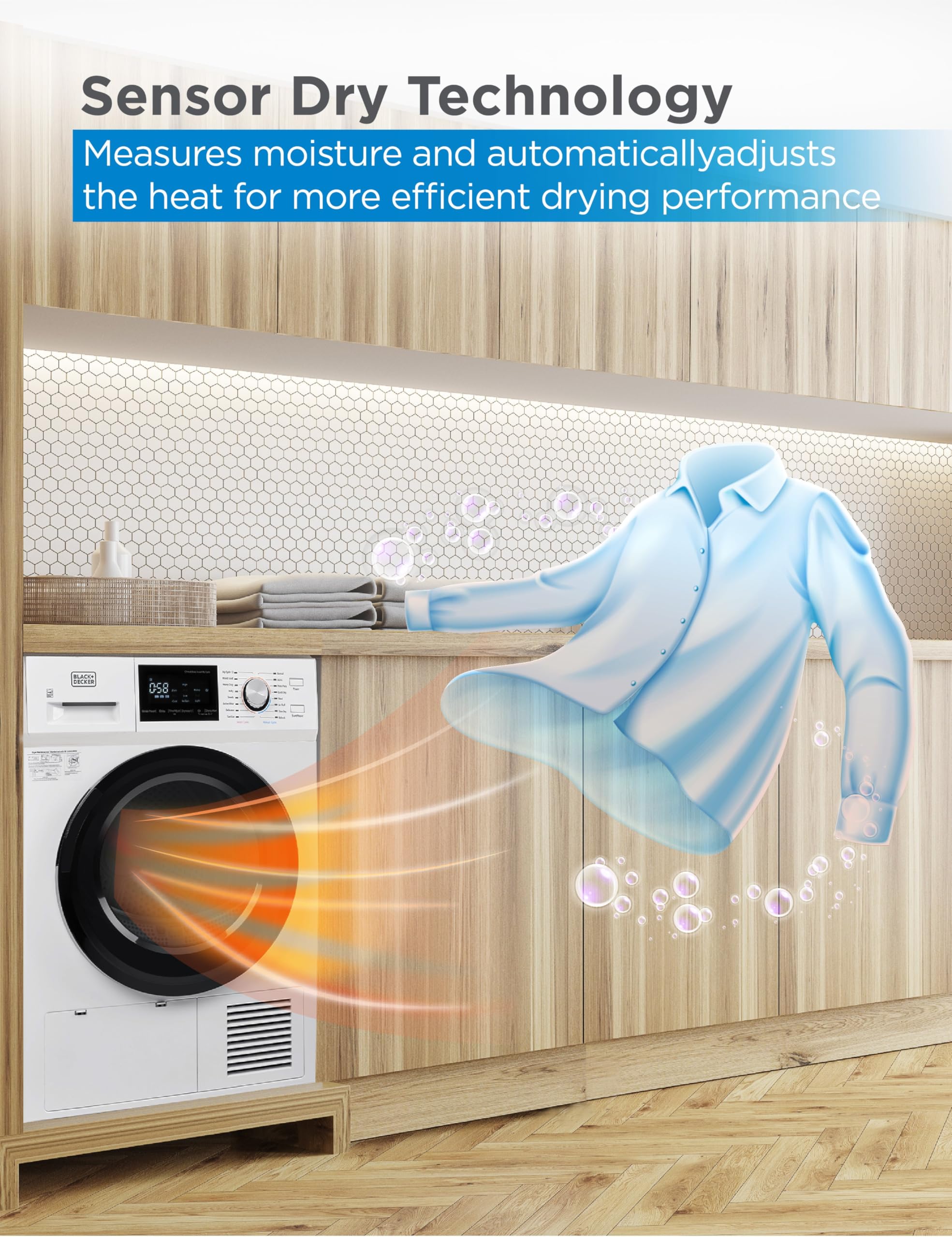 BLACK+DECKER BCED37 Compact Dryer for Standard Wall Outlet, Small, 4 Modes, Load Volume 13.2 lbs., White