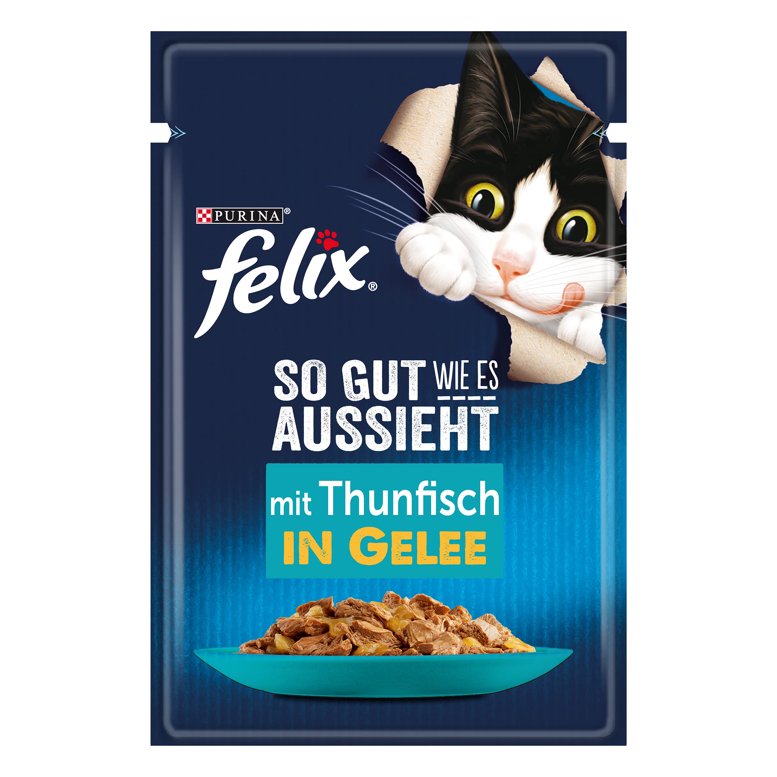 Felix So gut wie es aussieht Katzenfutter nass in Gelee, mit Huhn, 26er Pack (26 x 85g)