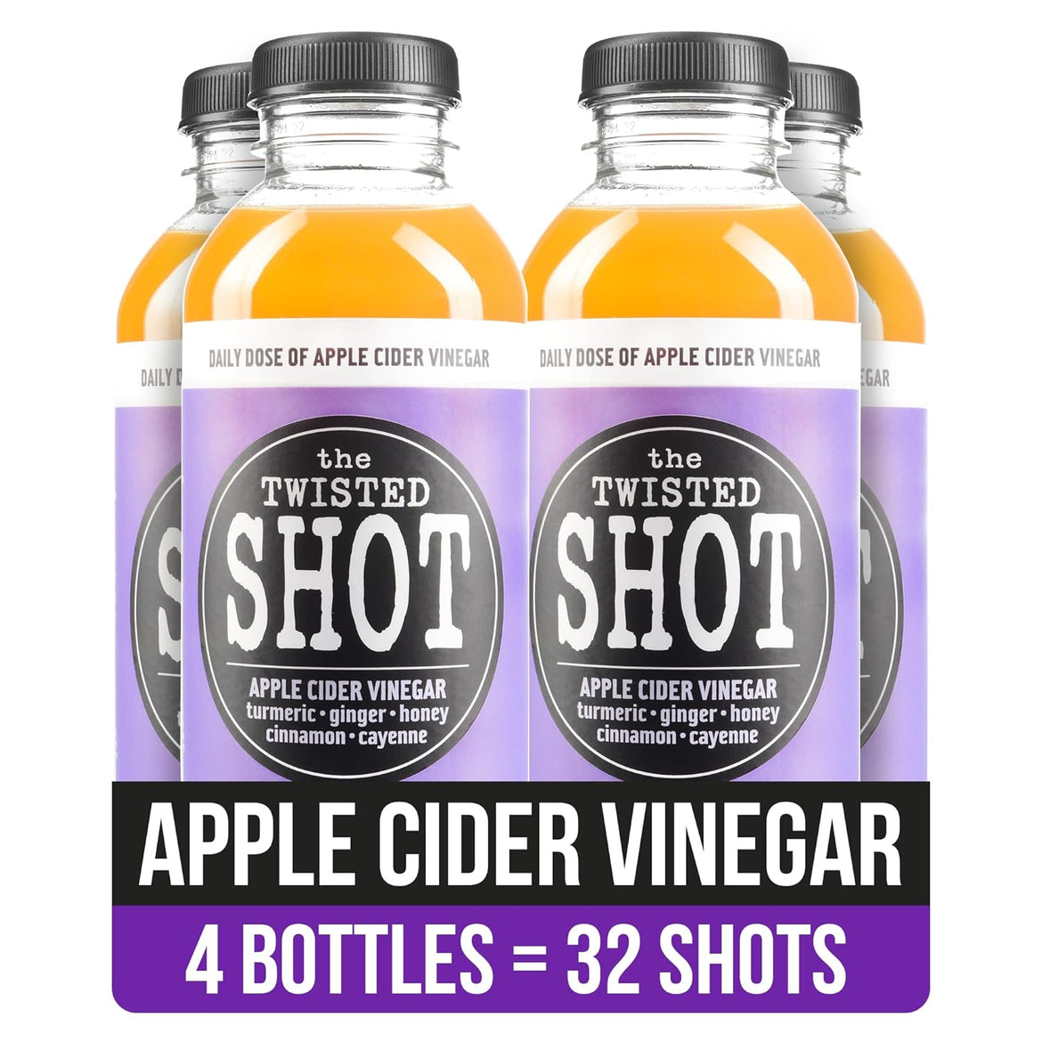 The Twisted Shot | Organic Apple Cider Vinegar Wellness Shots with Ginger, Turmeric, Honey, Cinnamon and Cayenne | Digestion, Immunity and Gut Health Support | Ready to Drink | 12, 2 oz Mini Bottles