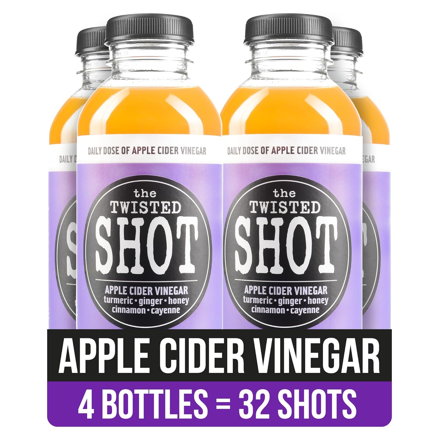 The Twisted Shot | Organic Apple Cider Vinegar Wellness Shots with Ginger, Turmeric, Honey, Cinnamon and Cayenne | Digestion, Immunity and Gut Health Support | Ready to Drink | 12, 2 oz Mini Bottles