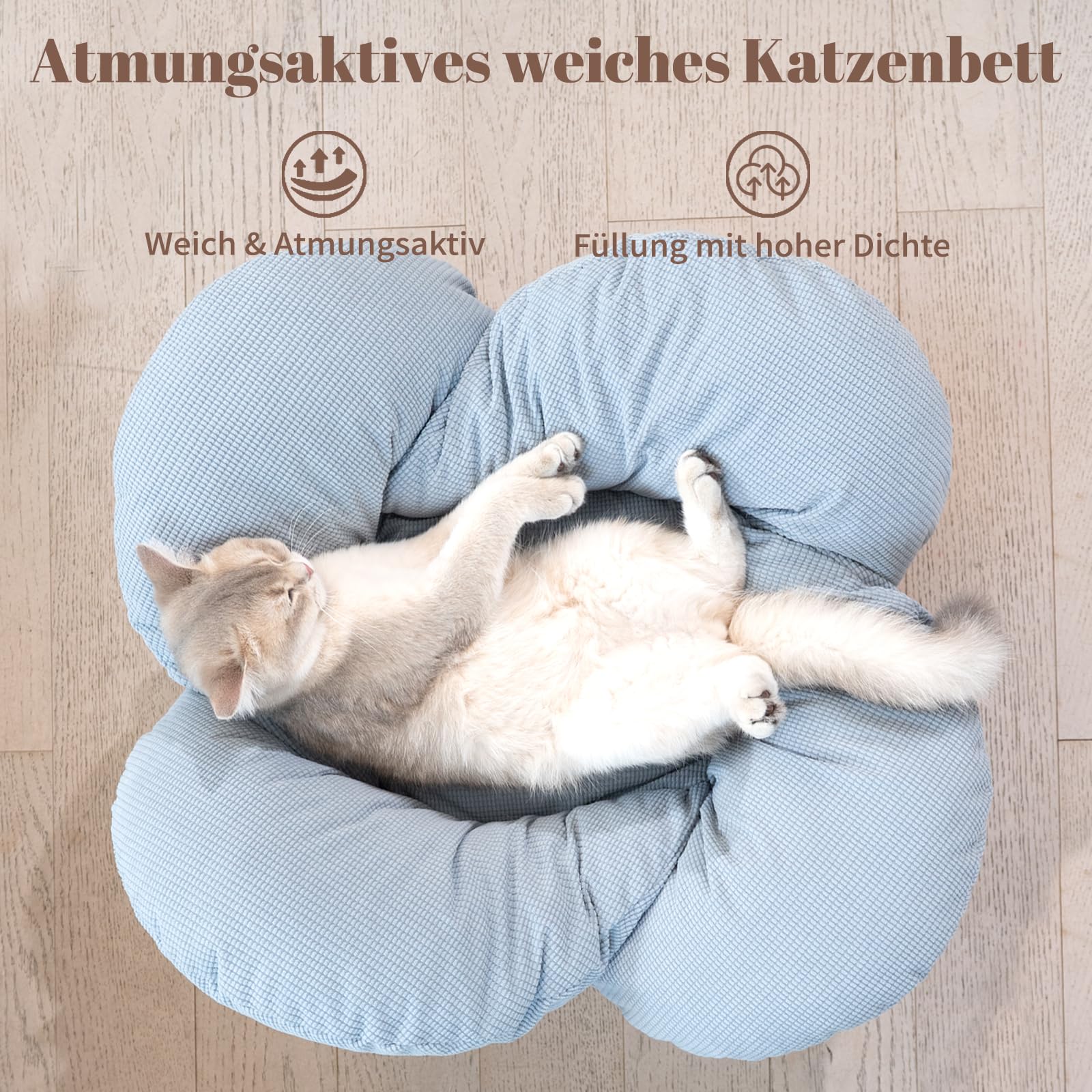CheerPals Erhöhtes Katzenbett Blumenform, 55cm L&W Großes Katzensofa, Stilvoll Katzenstuhl mit Hochelastischer Weich Kissen, Katzenmöbel zum Schlafen für Alle Katze