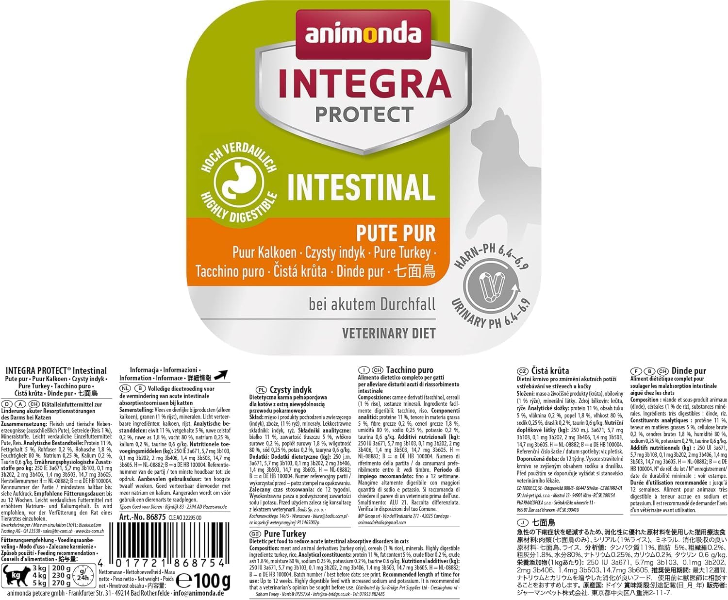 animonda INTEGRA PROTECT Sensitive Huhn Pur (16 x 100 g), Katzen Diätfutter bei Futtermittelallergie, sensitives Katzenfutter für allergische Katzen, Katzennassfutter ohne Getreide