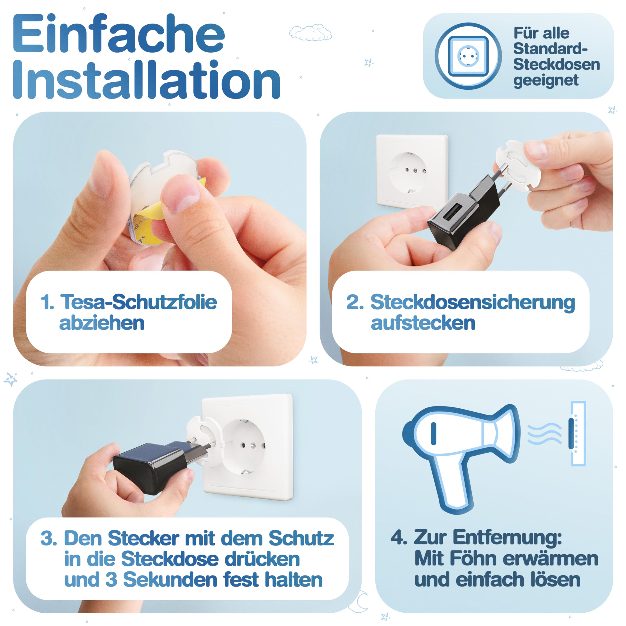 MUTKIND® 25x Steckdosen Kindersicherung - (Mit Kleber von TESA) Steckdosenschutz Kindersicherung mit Drehmechanik - Kindersicherung Steckdose - Steckdosensicherung Baby