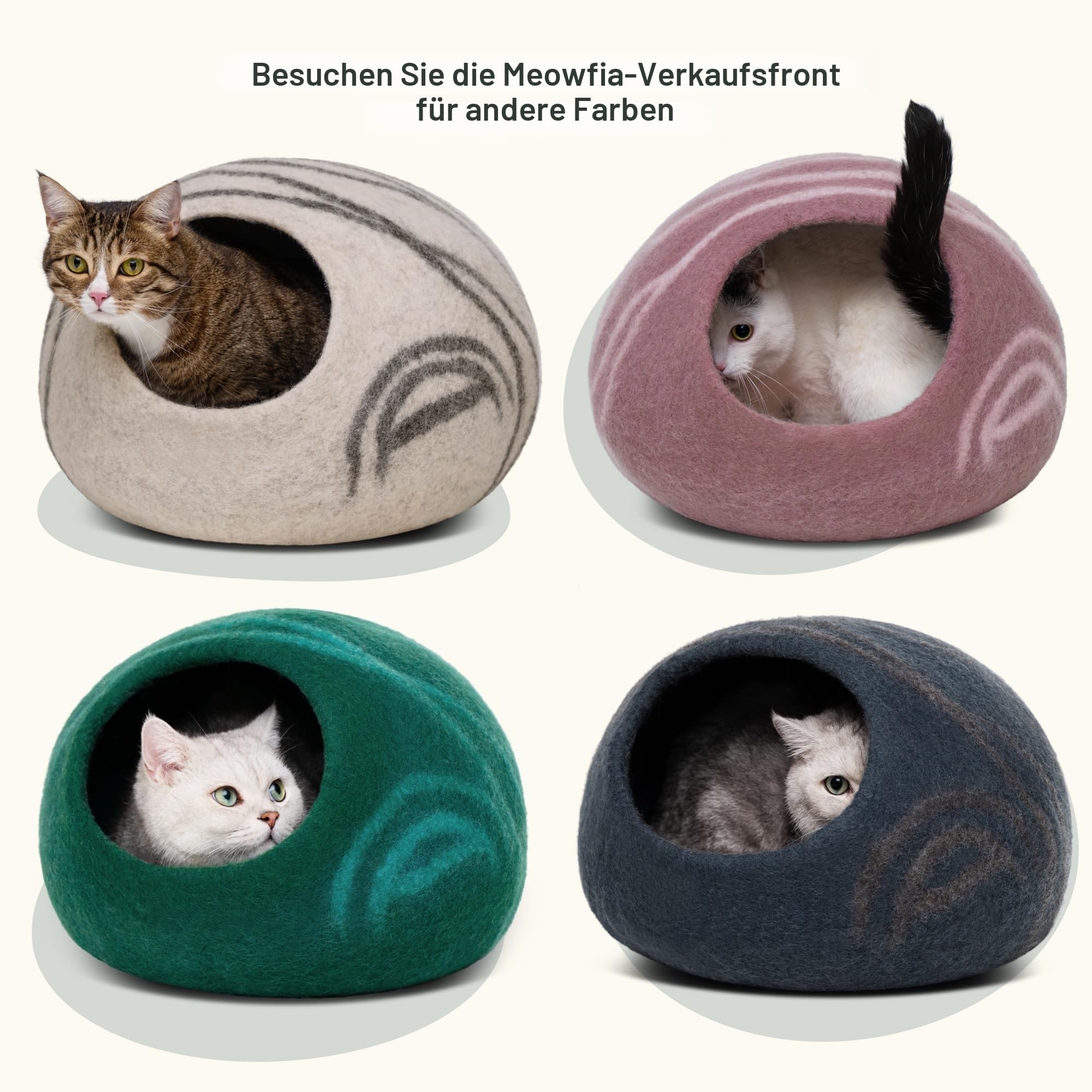 MEOWFIA Katzenbett aus Merinowolle – Handgefilztes, Umweltfreundliches Katzenbett für Katzen & Kätzchen – Weiches Schlafbett, Warm im Winter & Kühl im Sommer, Stilvolles Design