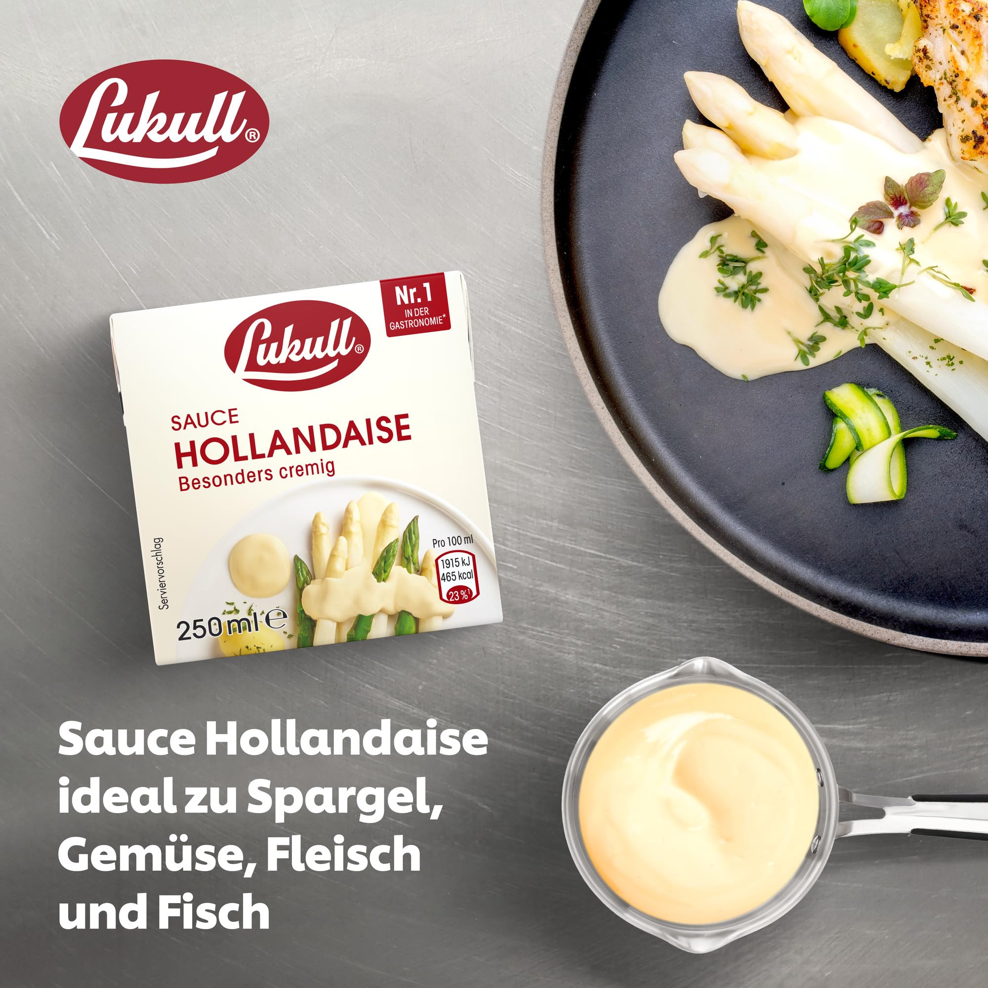 Lukull Sauce Lukull Hollandaise besonders cremige Sauce zu Spargel, Gemüse, Fleisch und Fisch, 250 ml tafelfertige Sauce 12 Stück