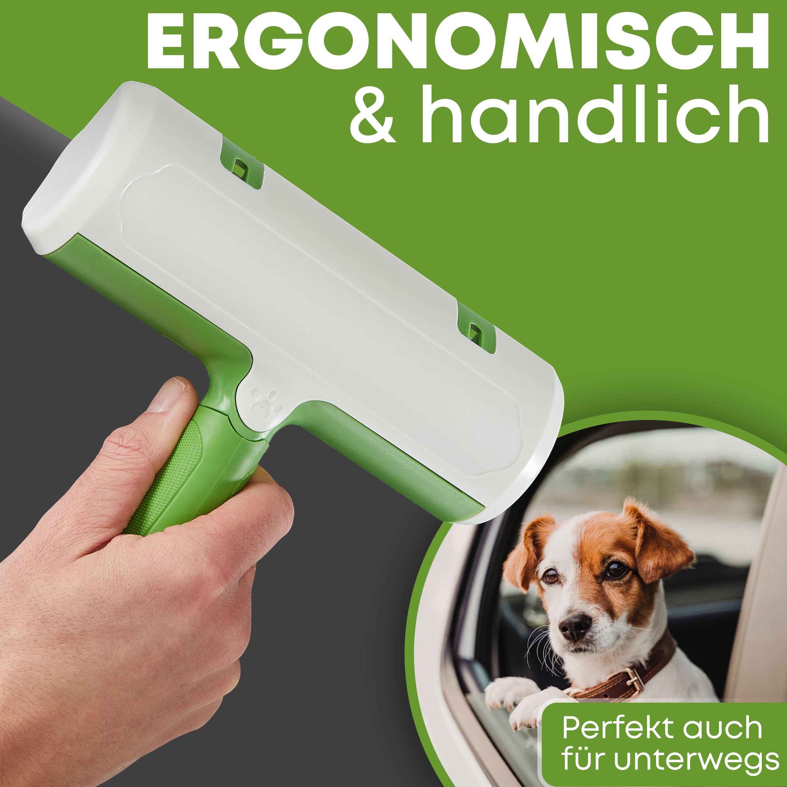 NEUHEIT 2026 - DOGGYBOO® Selbstreinigender Tierhaarentferner – Premium Fusselrolle für Hundehaare und Katzenhaare, Wiederverwendbarer Katzenhaarentferner für Sofa, Teppich, Bett und Auto (Grün)