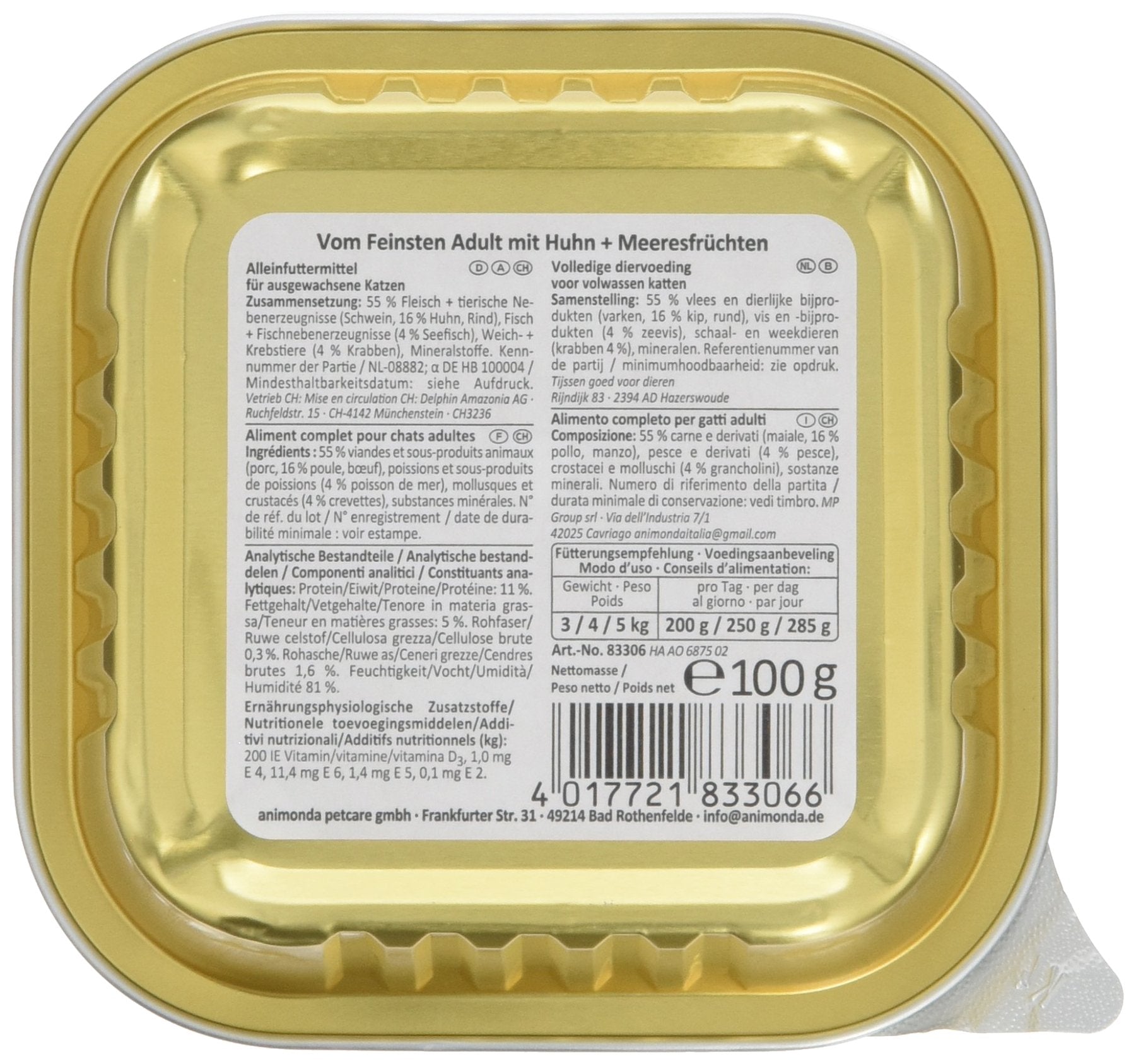 animonda Vom Feinsten Adult Vielfalt (32 x 100 g), Nassfutter für ausgewachsene Katzen, Katzenfutter ohne Getreide und Zucker, mit 100 % frischen, fleischlichen Zutaten