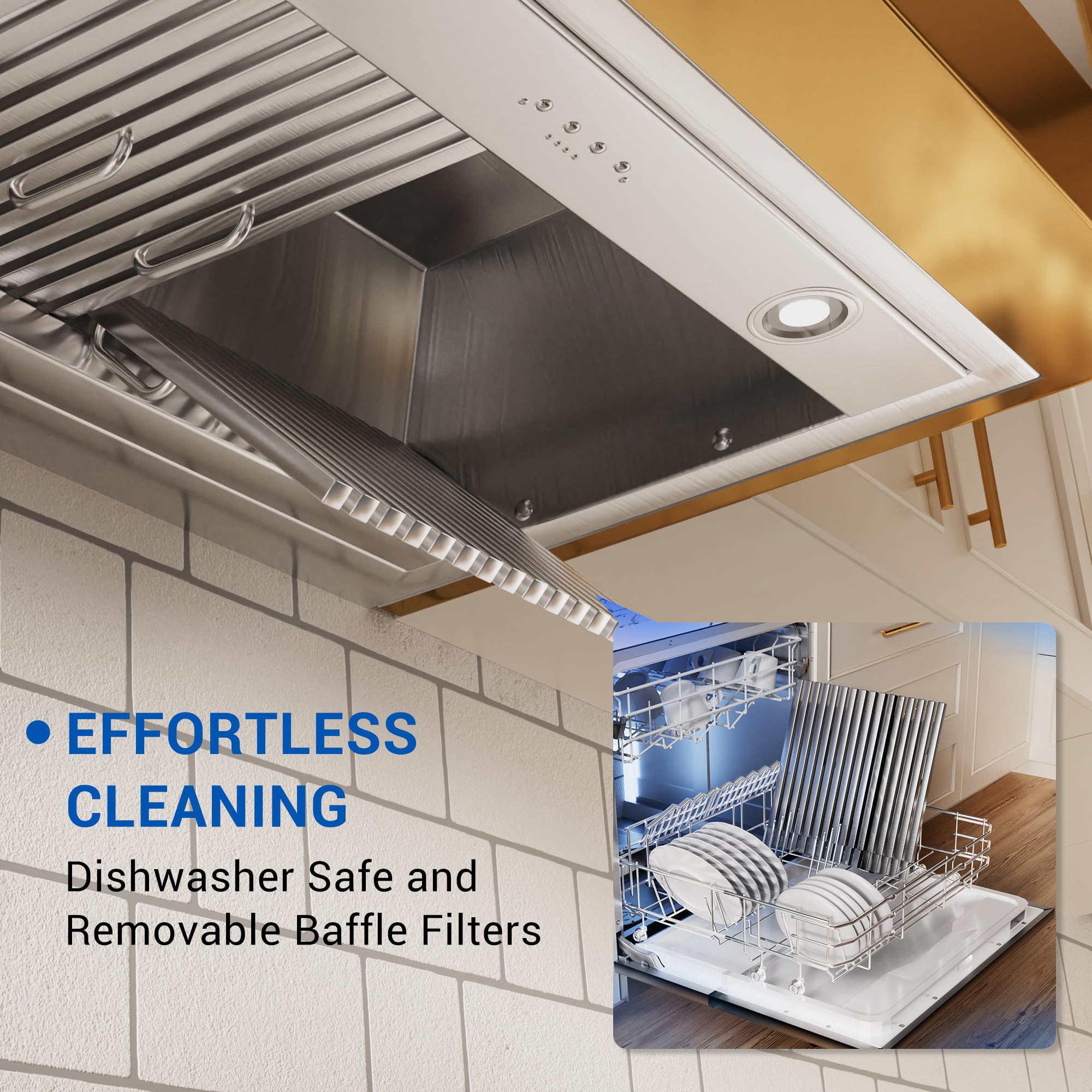 CT Copper Tailor Built-in Range Hood Insert Vent 48 Inch, 1150 CFM with 4-Speed Fan, LED Light, Dishwasher-safe Baffle Filter,Stainless Steel