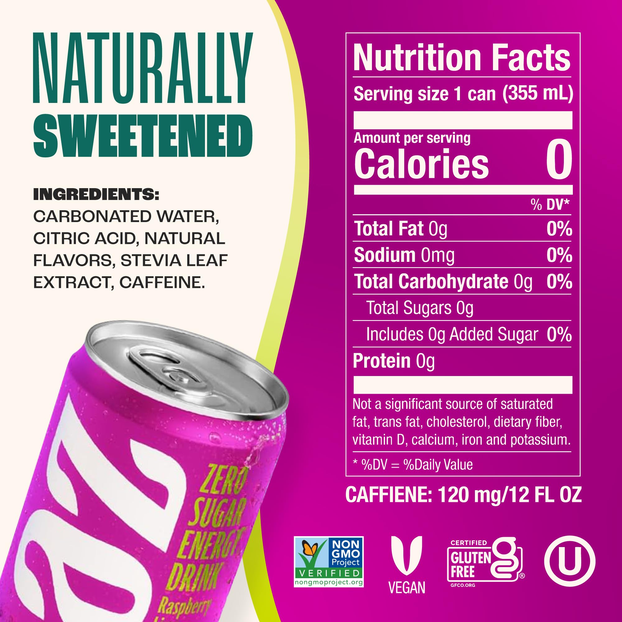 Zevia Zero Sugar Energy Drink, Classic Variety Pack, 12 oz Cans (12-Pack) – Naturally Sweetened, Non-GMO Project Verified, Gluten-Free, Vegan