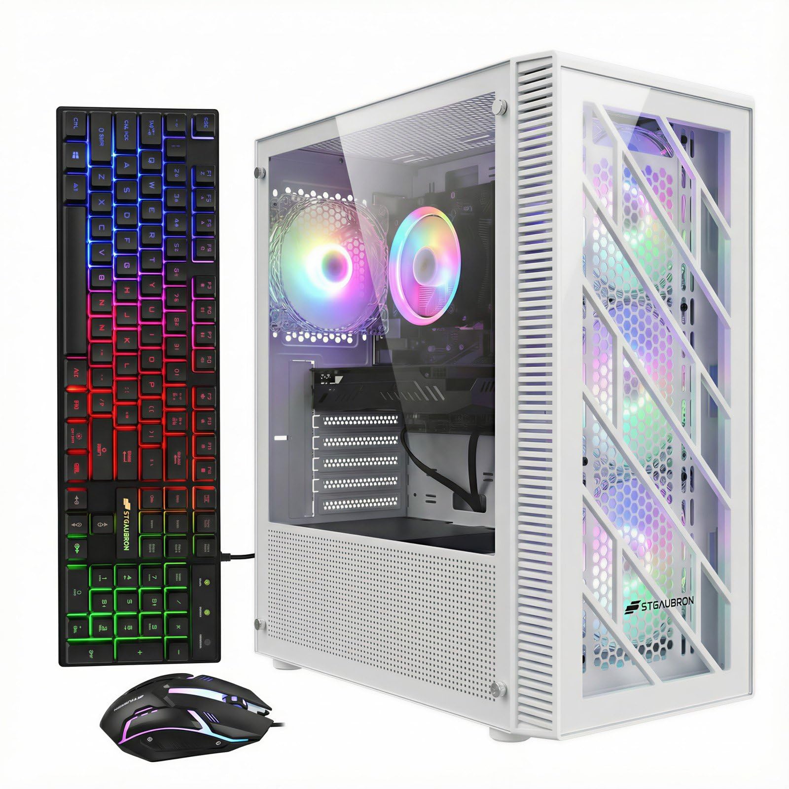 STGAubron Prebuilt Gaming PC Desktop, Radeon RX 550 4G, Intel Core i5 up to 3.6GHz, 16G RAM, 512G SSD, WiFi 6, BT 5.0, RGB Fan x2, Windows 11 Home