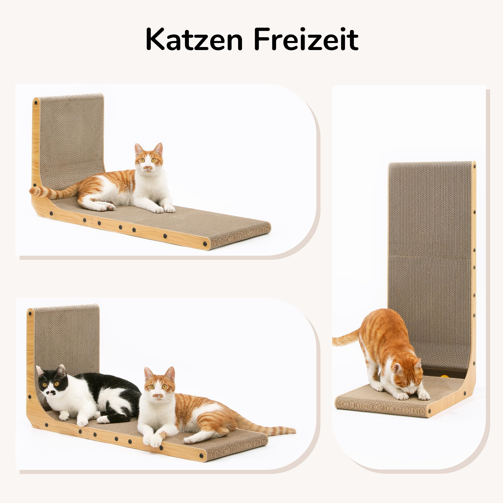 FUKUMARU Kratzbrett Katzen, 68 cm hohe L förmige Kratzpappe für Katzen, widerstandsfähig Katzenkratzbrett mit Ballspielzeug, Kratzmöbel aus hochwertiger Karton für Wand und Ecke, Groß