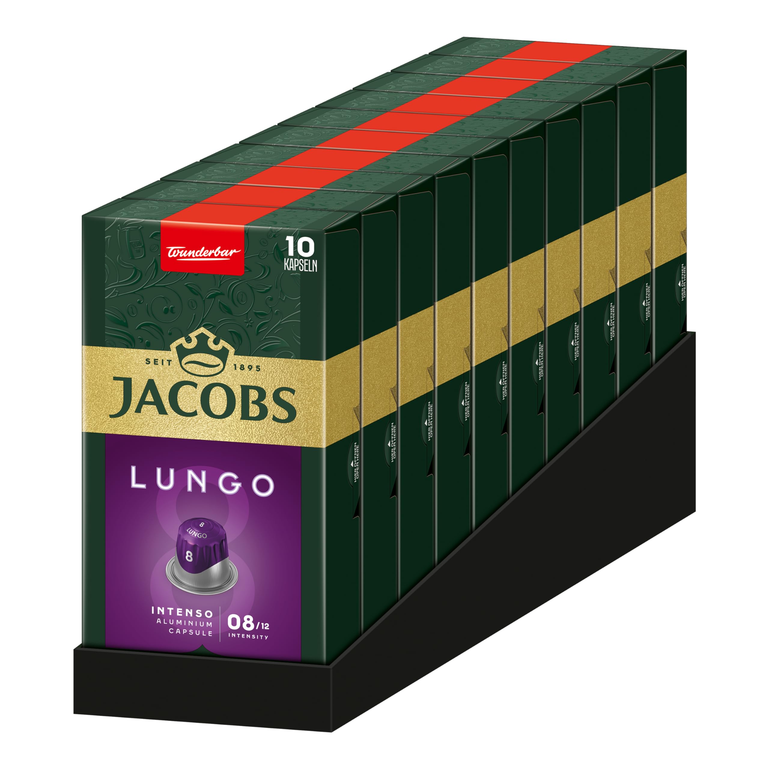 Jacobs Kaffeekapseln Lungo Intenso, Intensität 8/12, 10 x 20 Getränke, Nespresso* kompatible Kaffee Kapseln, 200 Kapseln