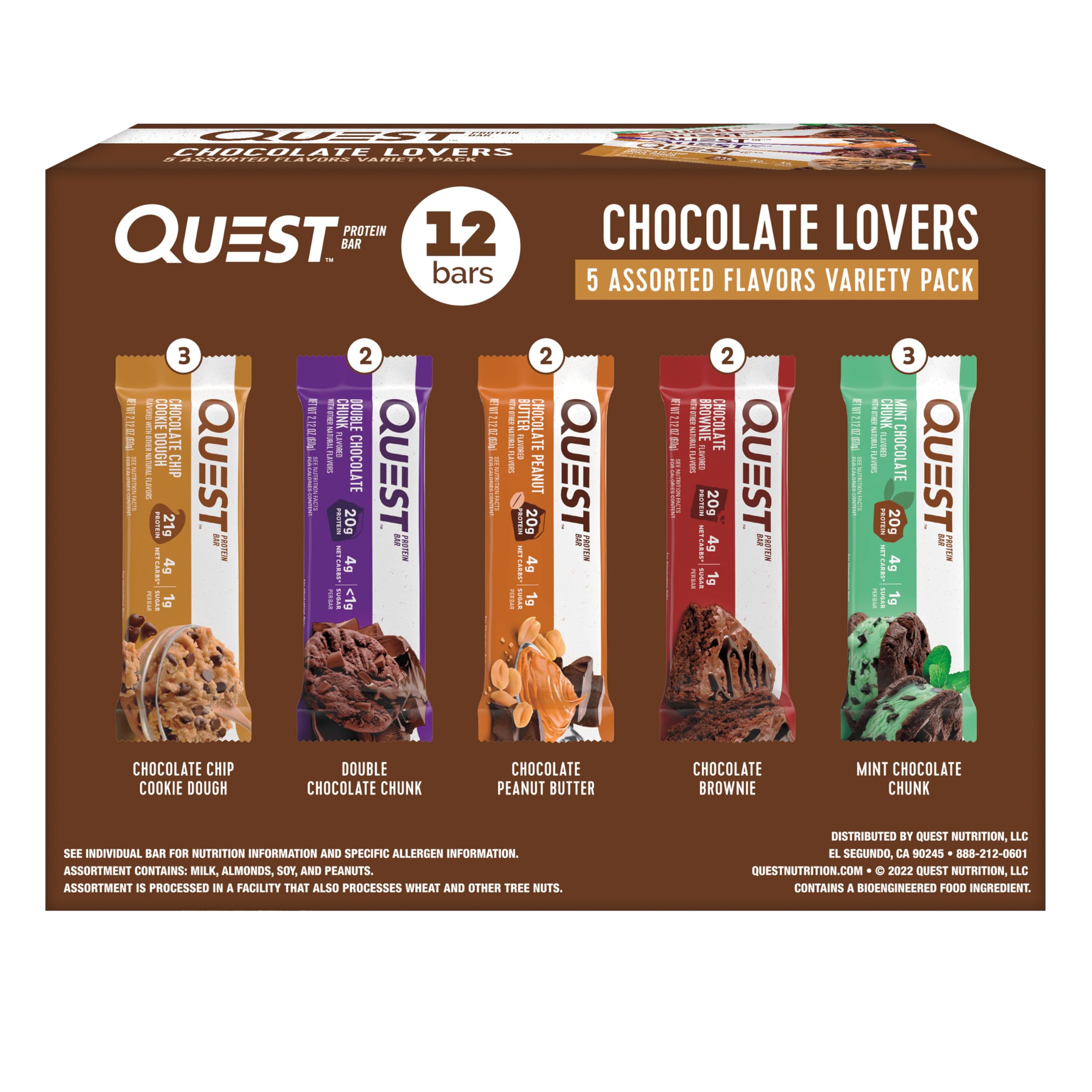 Quest Nutrition Chocolate Chip Dough Cookie Protein Bars, 21g Protein, 1g Sugar, 4g Net Carbs, High Fiber, Gluten Free, Keto-Friendly, 12 Count