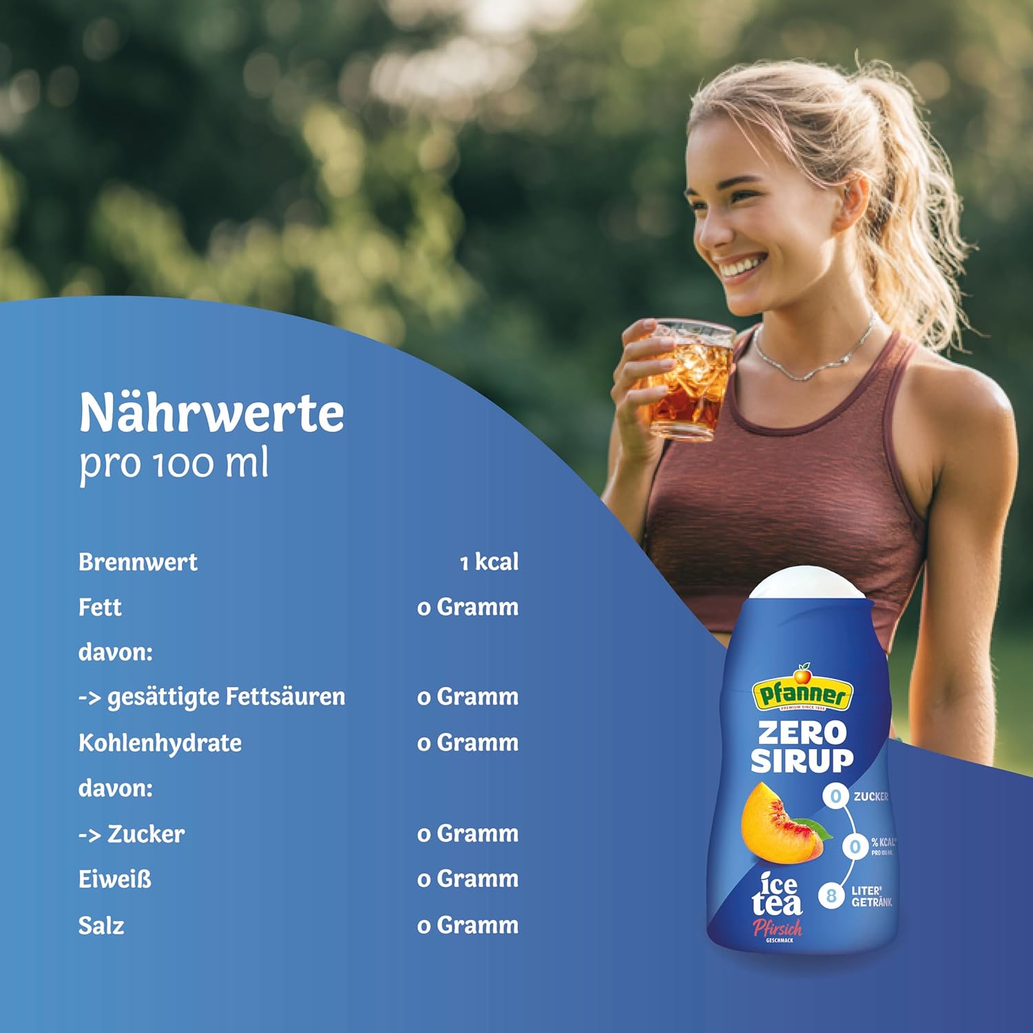 Pfanner Zero Sirup Ice Tea Pfirsich (1 x 57 ml) – Zuckerfreier Getränkesirup für 8 L Eistee – kalorienfrei & ohne Zucker – Pfanner Eistee Geschmack