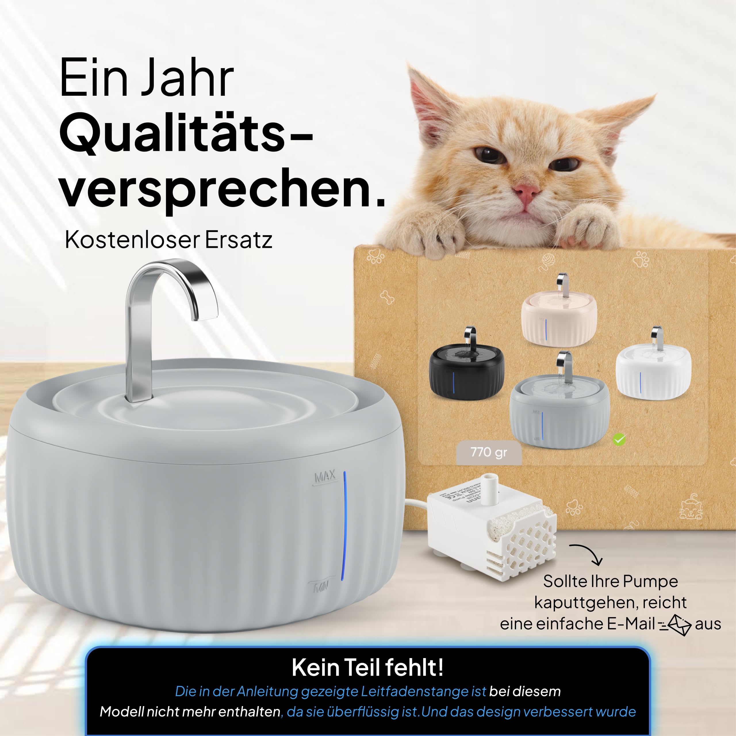 PrettyPaw Katzenbrunnen - Super leiser, BPA-freier 3L Trinkbrunnen für Katze mit LED und Aktivkohlefilter - Leicht zu reinigender Katzen Trinkbrunnen - Aqua Flow (Schwarz)