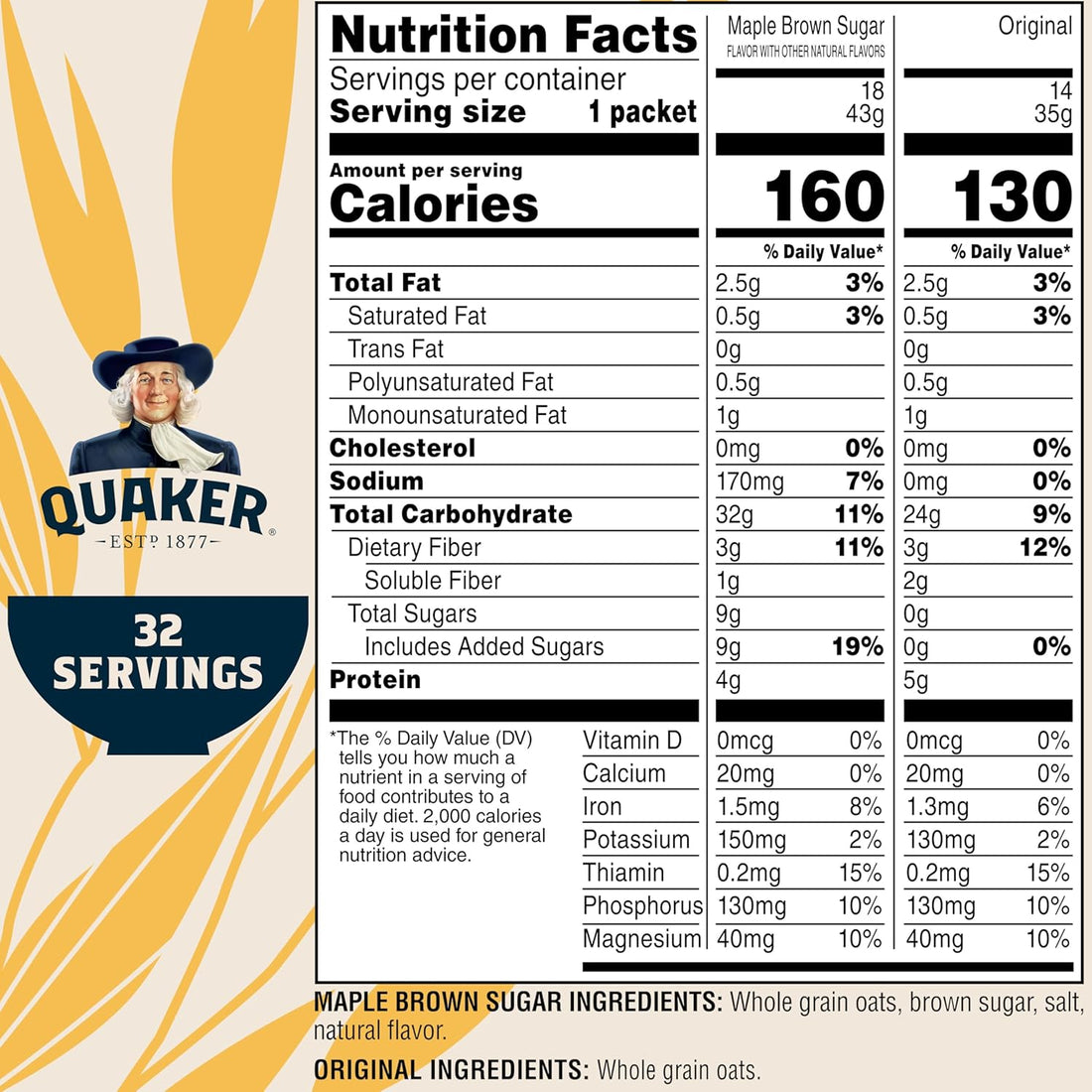 Quaker Instant Oatmeal, 2-Flavor Gluten-Free Variety Pack, 32 Count