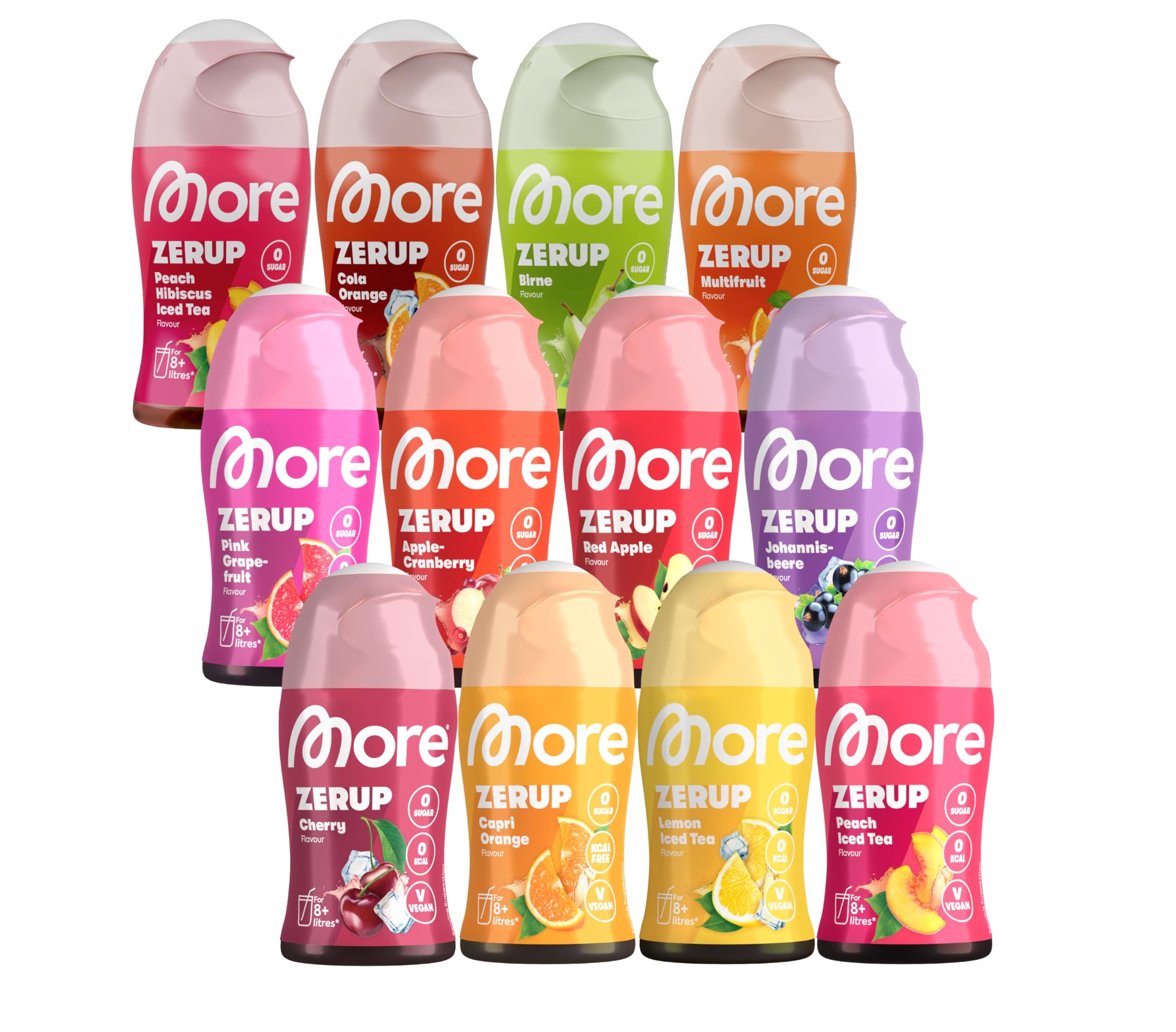 MORE Zerup, mixed 6er Bundle, 6 x 65 ml, verschiedene Sorten, für bis zu 48 l Fertiggetränk, zuckerfreier Sirup mit u.a. echten Fruchtextrakten, vegan, zero Kalorien - made in Germany
