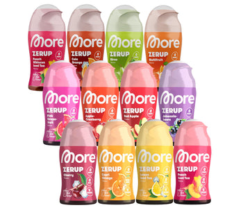MORE Zerup, mixed 6er Bundle, 6 x 65 ml, verschiedene Sorten, für bis zu 48 l Fertiggetränk, zuckerfreier Sirup mit u.a. echten Fruchtextrakten, vegan, zero Kalorien - made in Germany